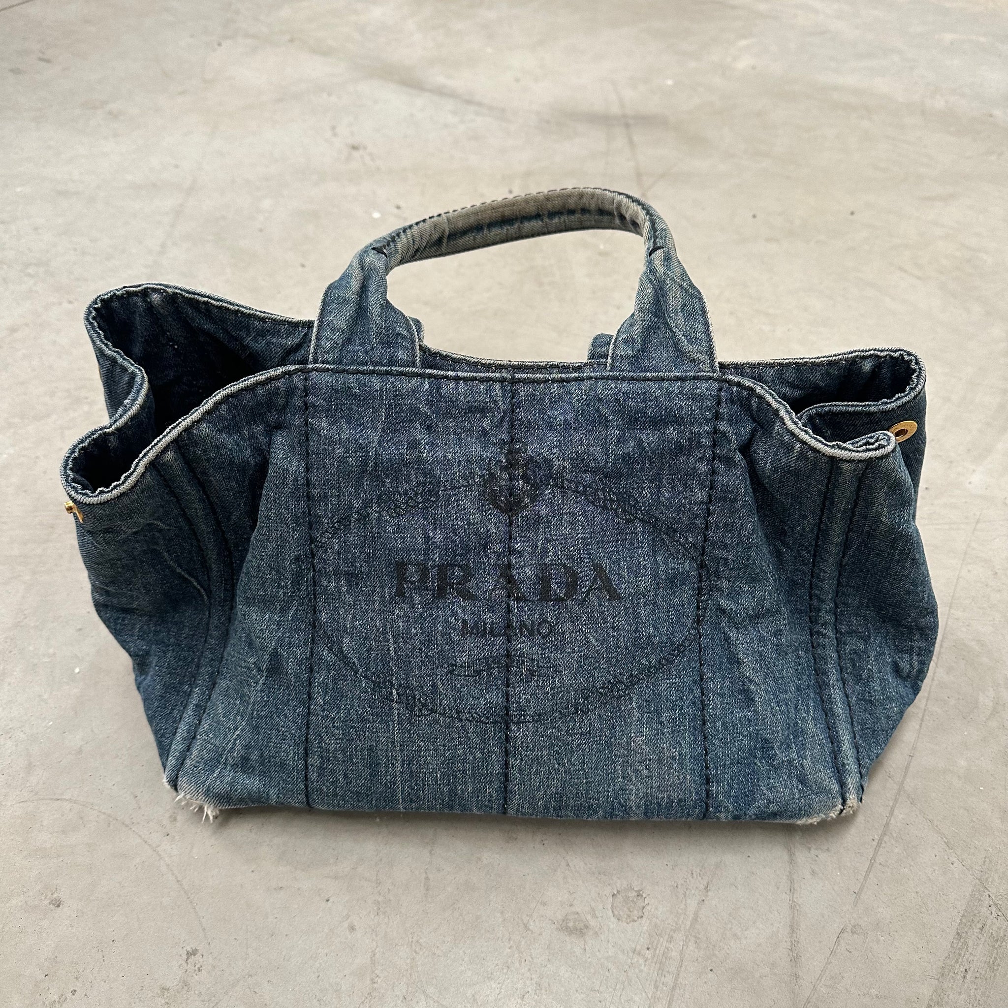 Prada Canapa Blue Thick Canvas Denim Canvas Tote Bag