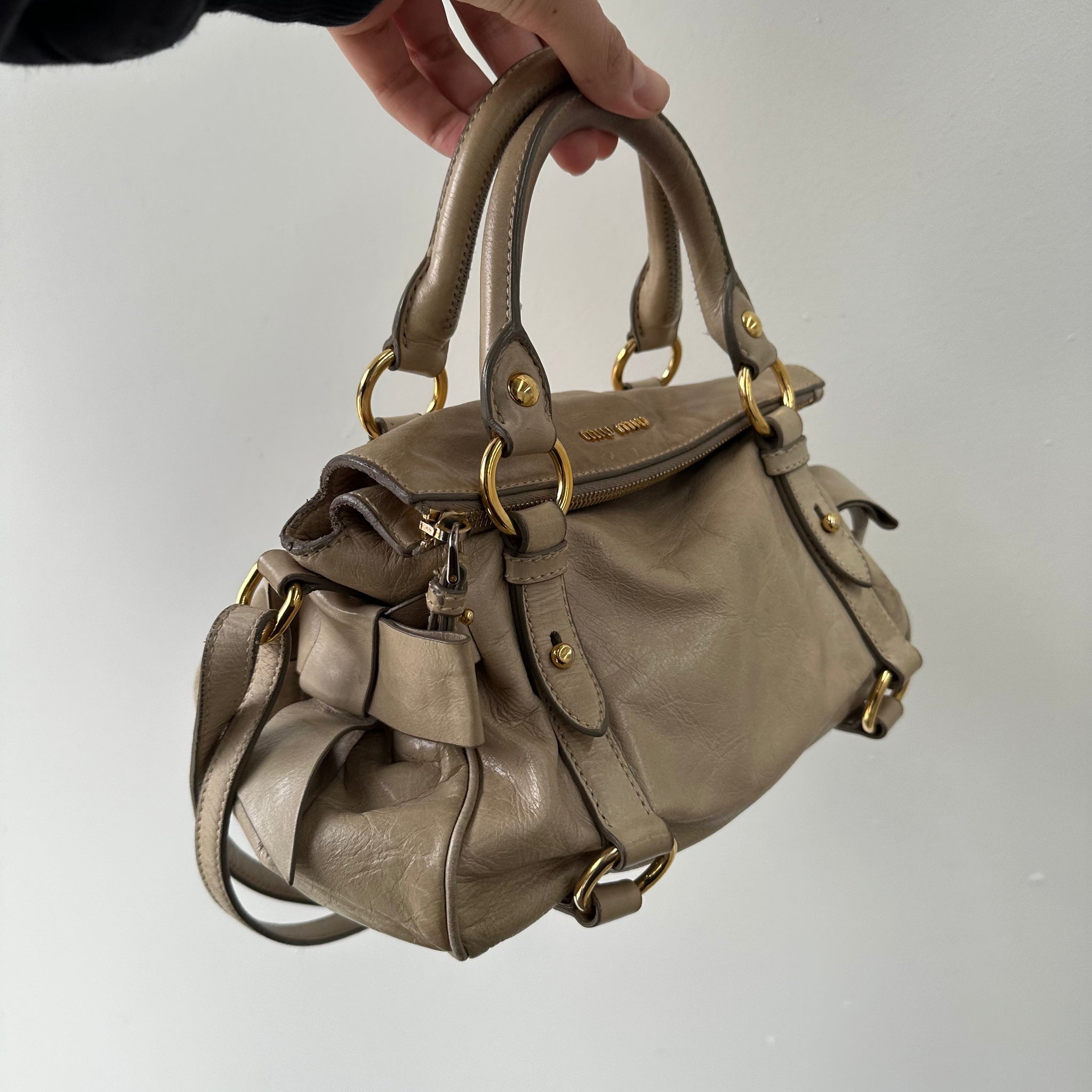Miu Miu Beige Leather Shoulder Bag