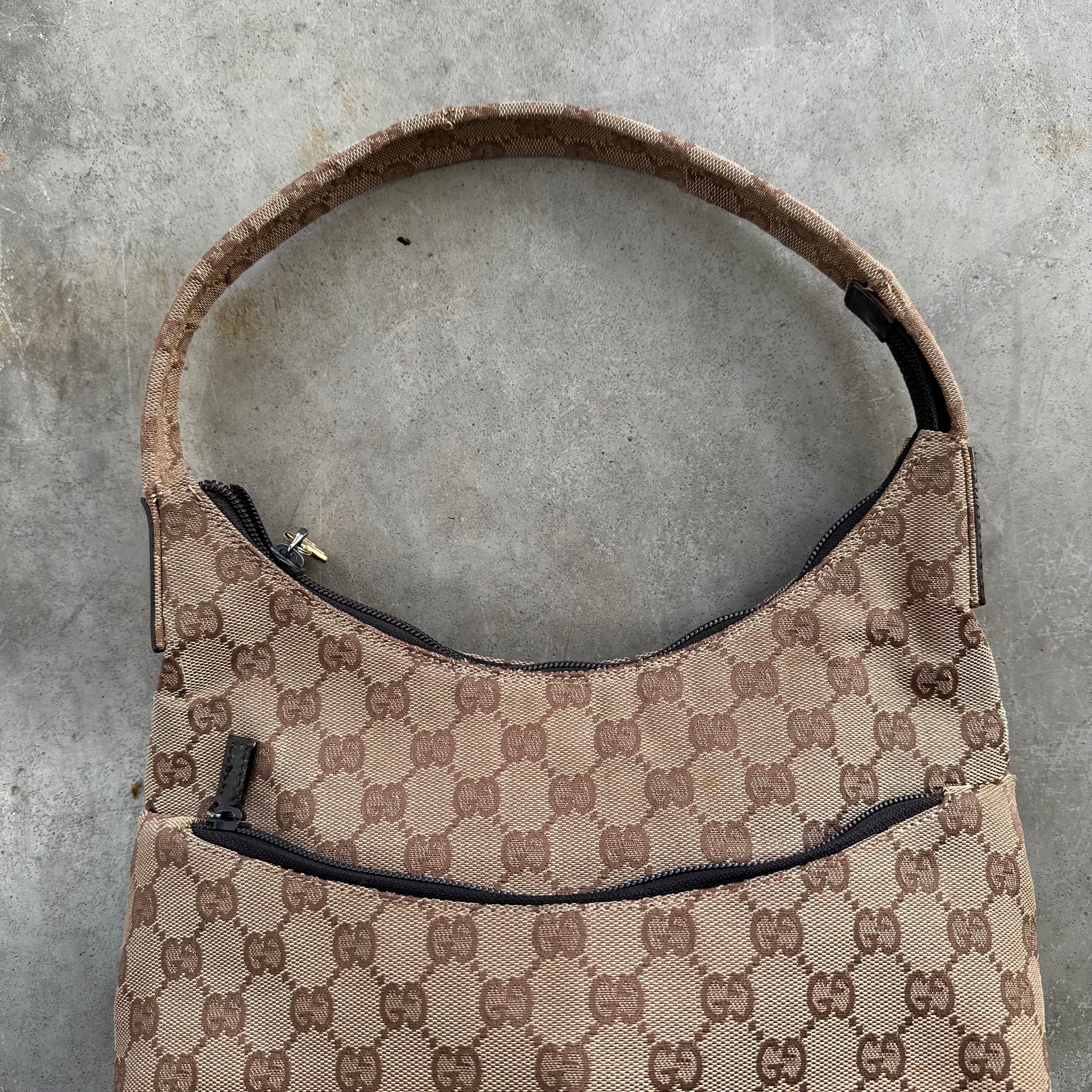 Gucci Front Zip Shoulder Bag Canvas