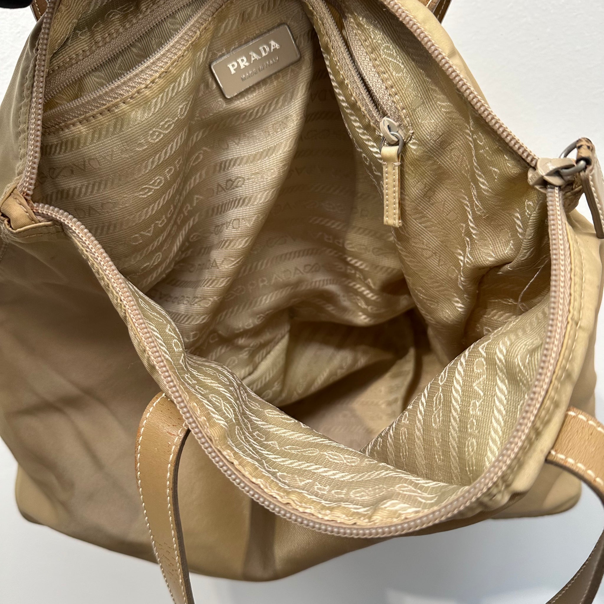Prada Leather Strap Beige Tote Bag