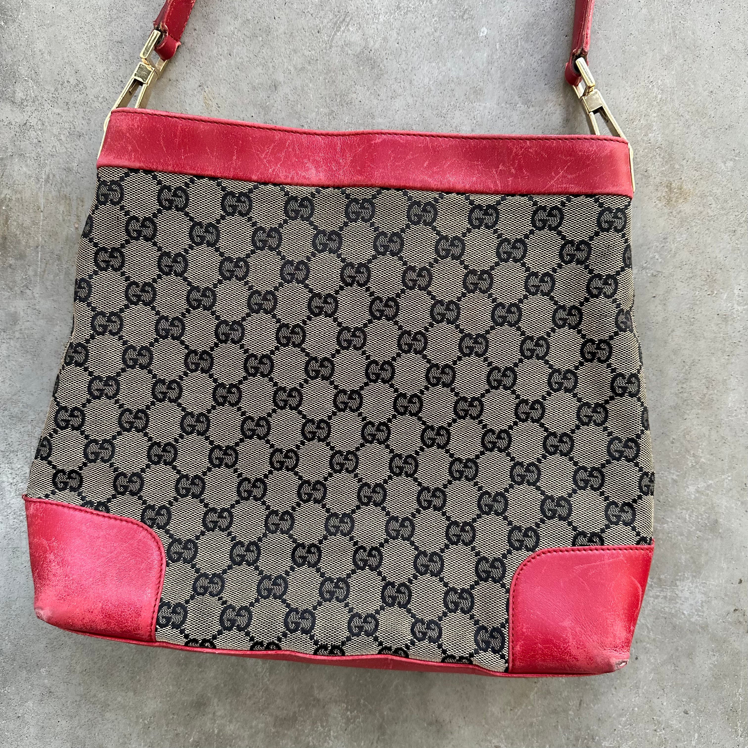 Gucci Shoulder Bag Canvas Brown and Pink