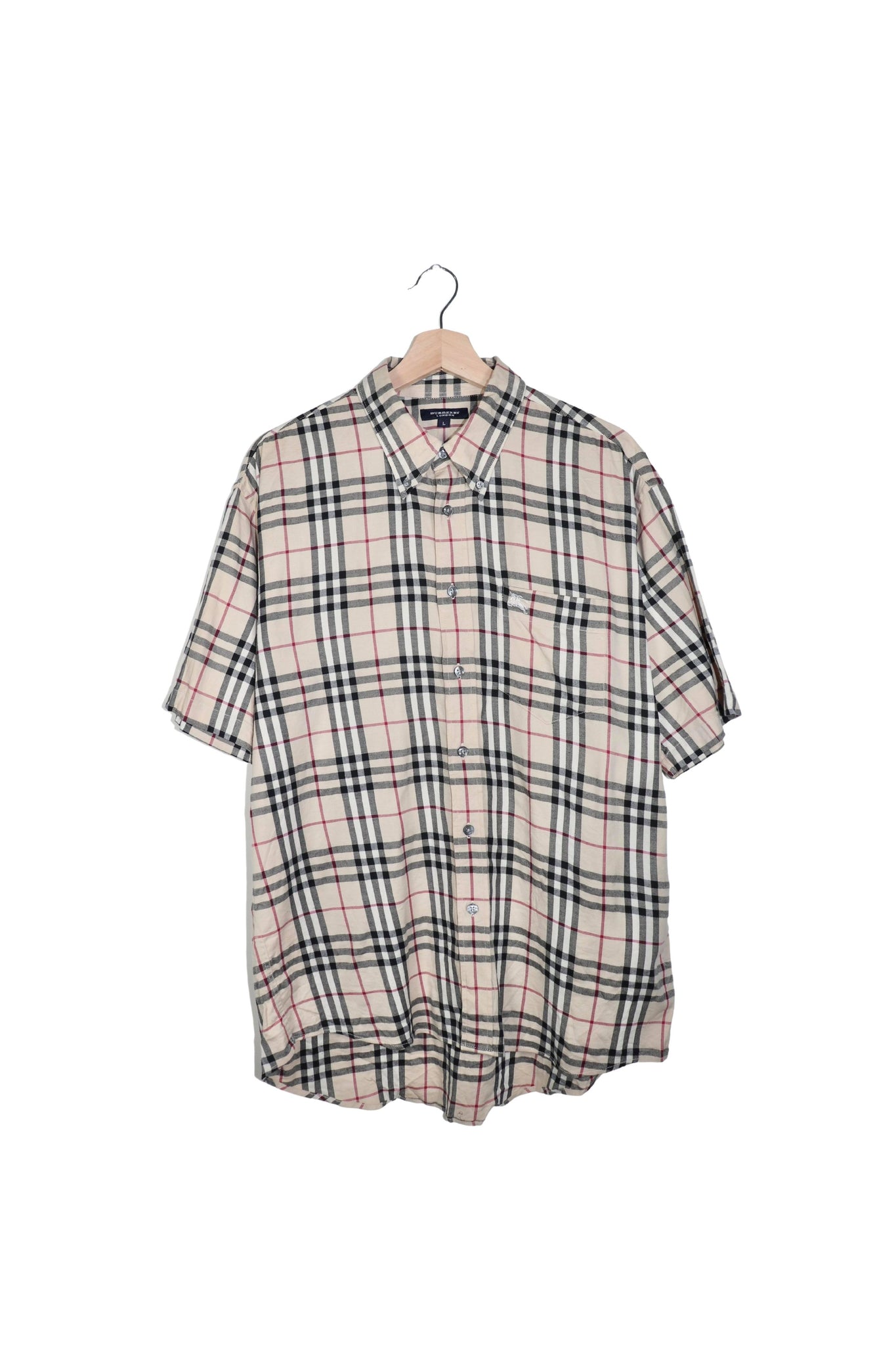 Burberry London Embroidered Logo Nova Check Short Sleeve Shirt Size: L