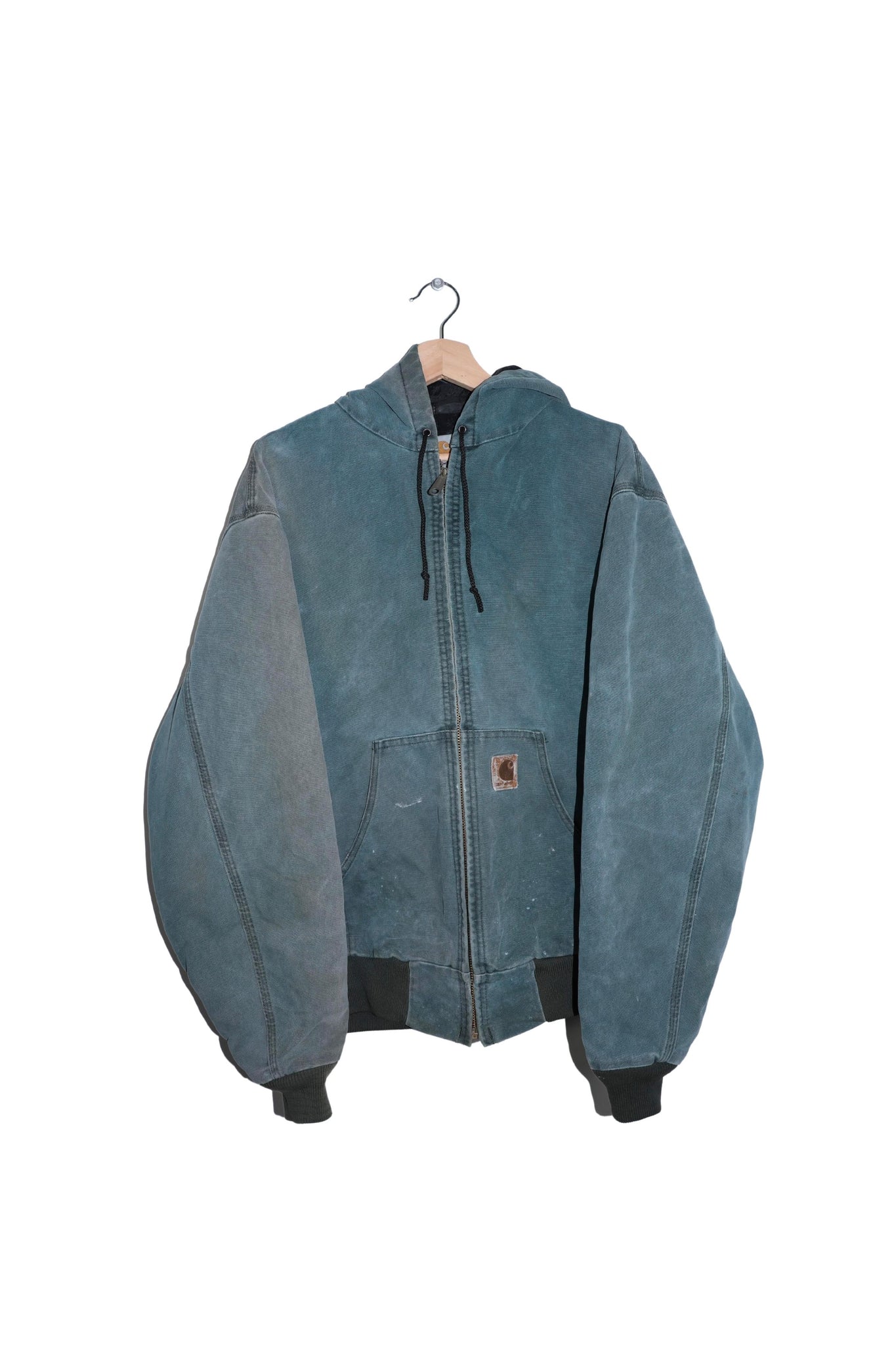 Vintage Carhartt Quilted Hooded Sun Faded Teal Green Thick Jacket