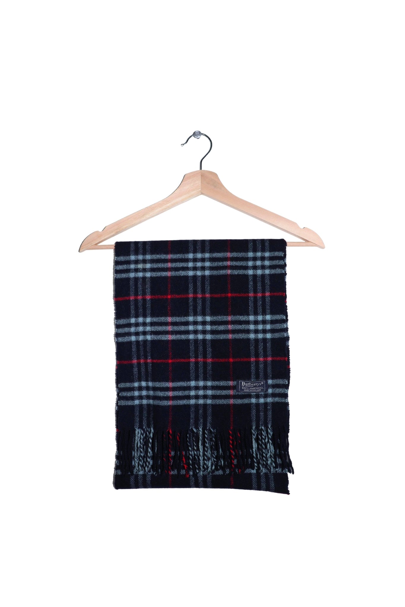 Vintage Burberrys London Nova Check Dark Navy / Black Lambswool Scarf
