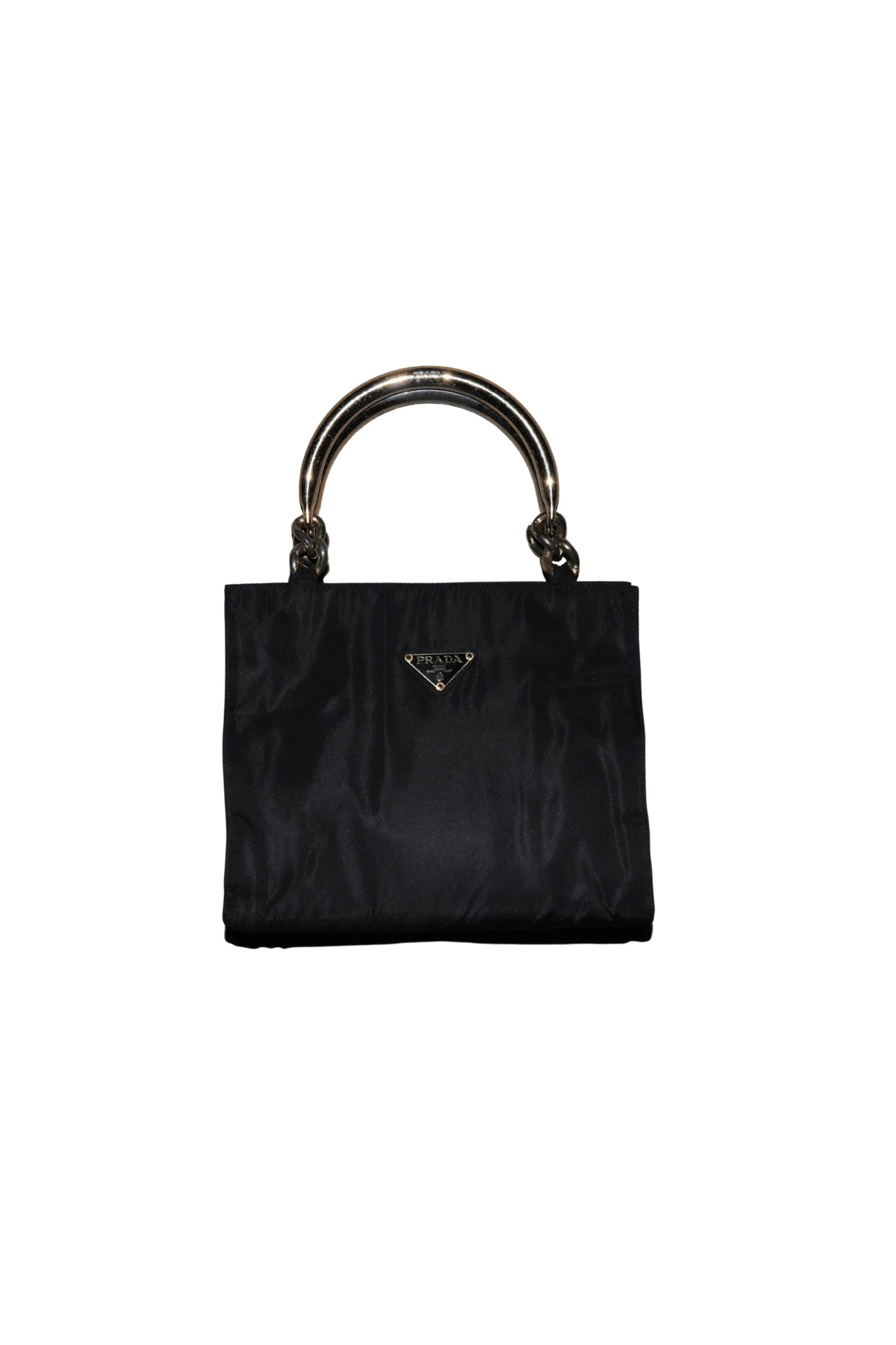 Prada Nylon Hand Bag with Gold Handles