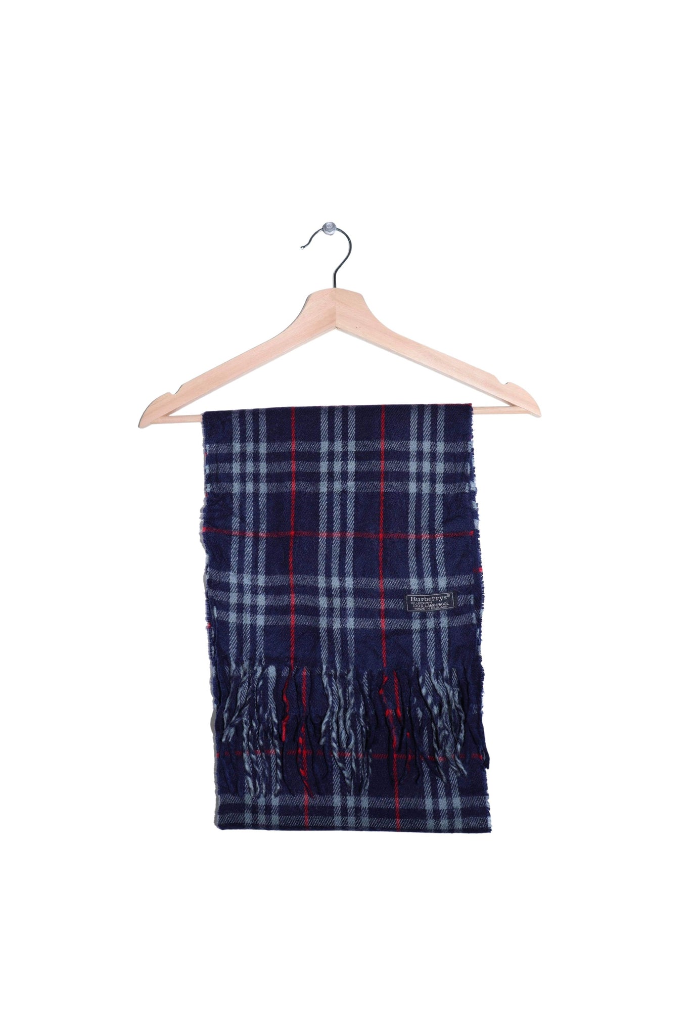 Vintage Burberrys London Nova Check Navy Lambswool Scarf