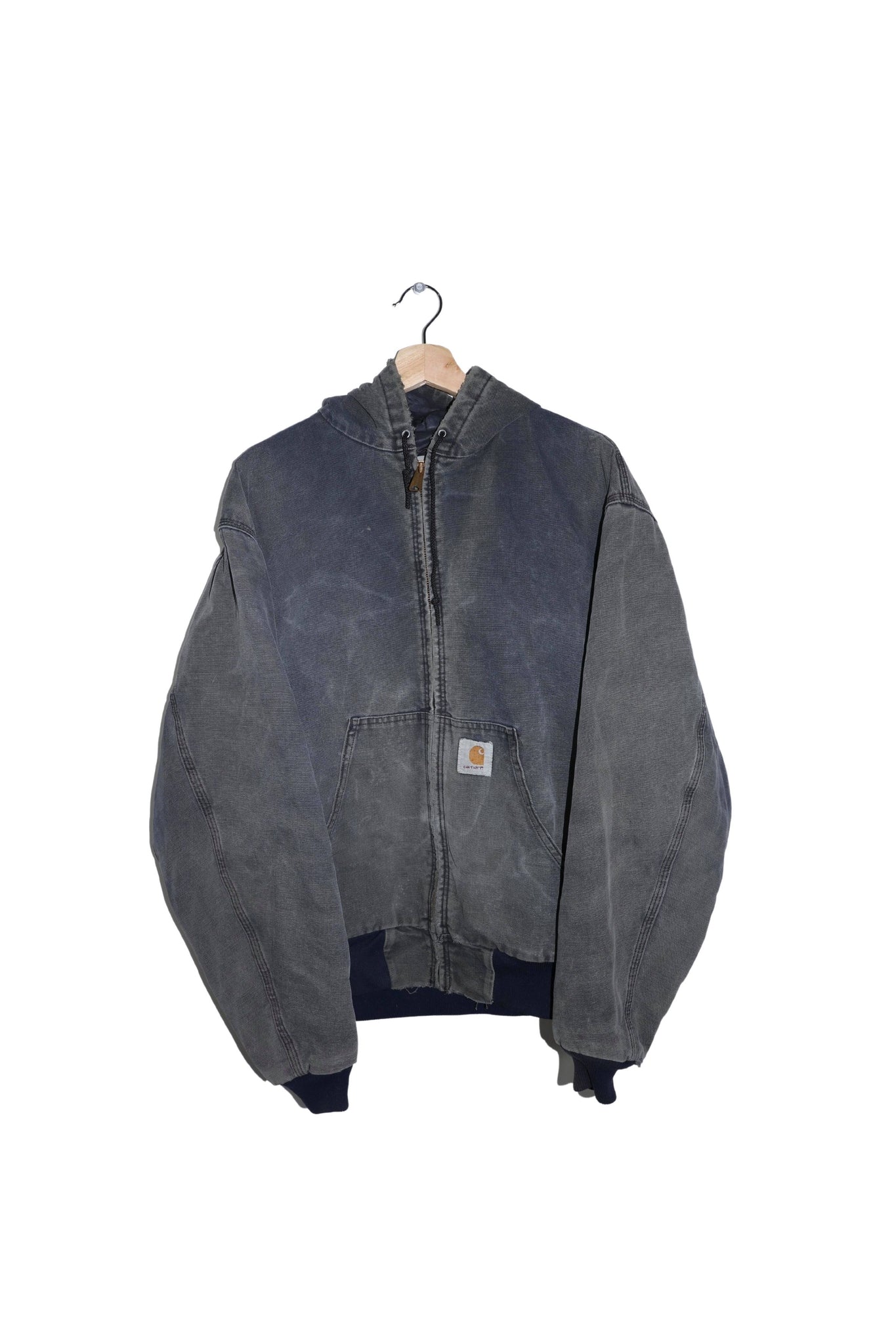 Vintage Carhartt Quilted Hooded Faded Navy / Grey Thick Jacket (L)