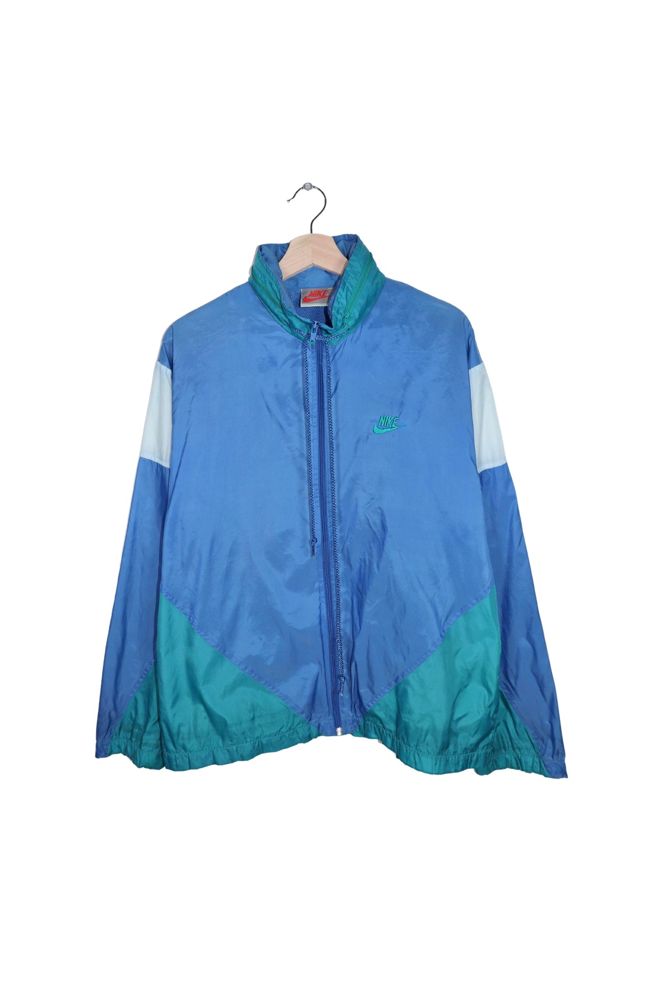 Vintage 80s Nike Embroidered Hooded Spray Blue/Teal Track Jacket with Logo