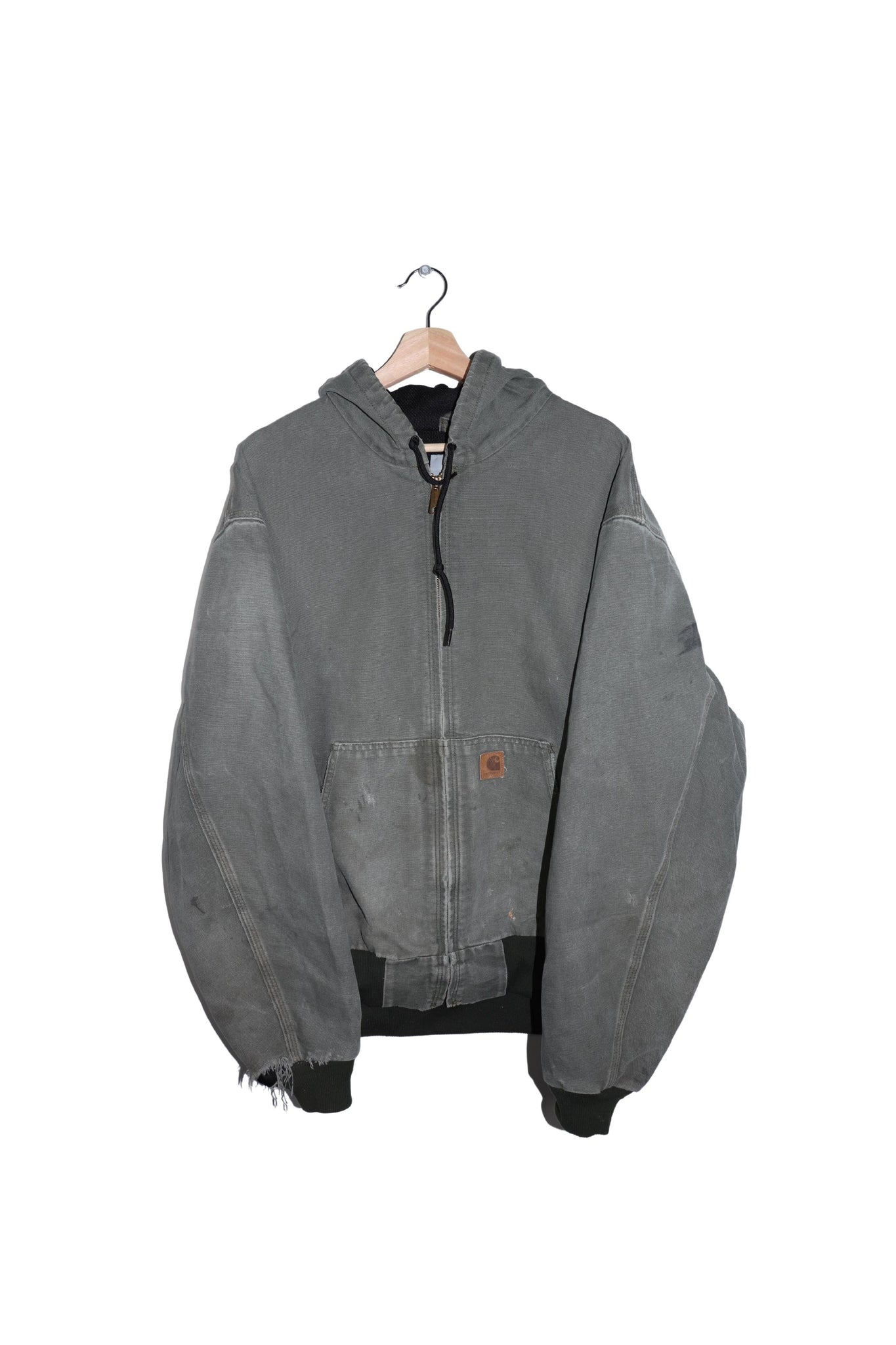 Vintage Carhartt Quilted Hooded Faded Forest Green Jacket Size XXL