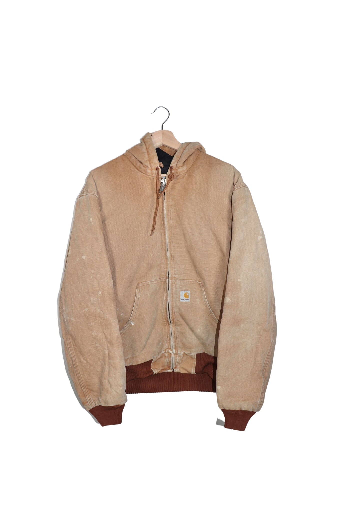 Vintage Carhartt Quilted Padded Light Brown Hooded Jacket Size M