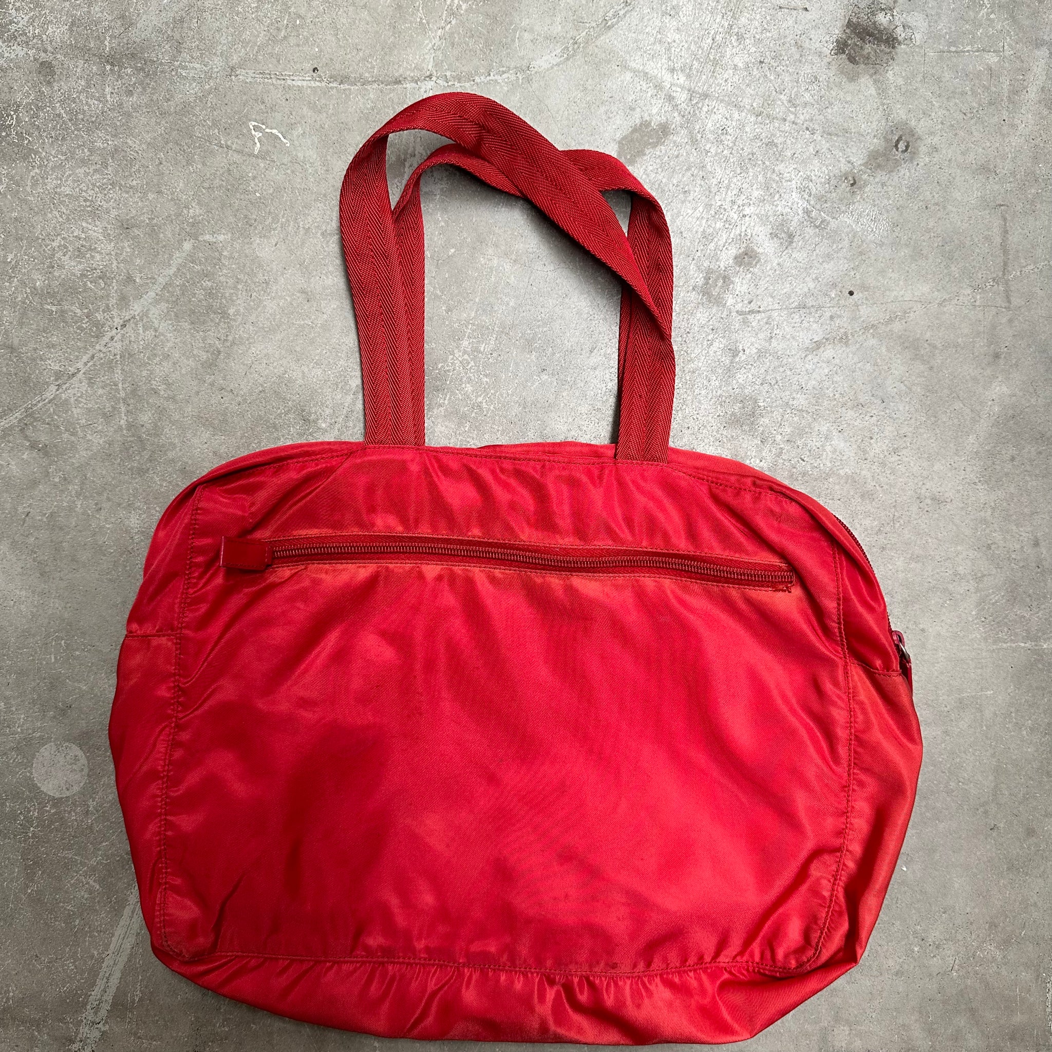 Prada Red Long Strap Zip Around Tote Bag