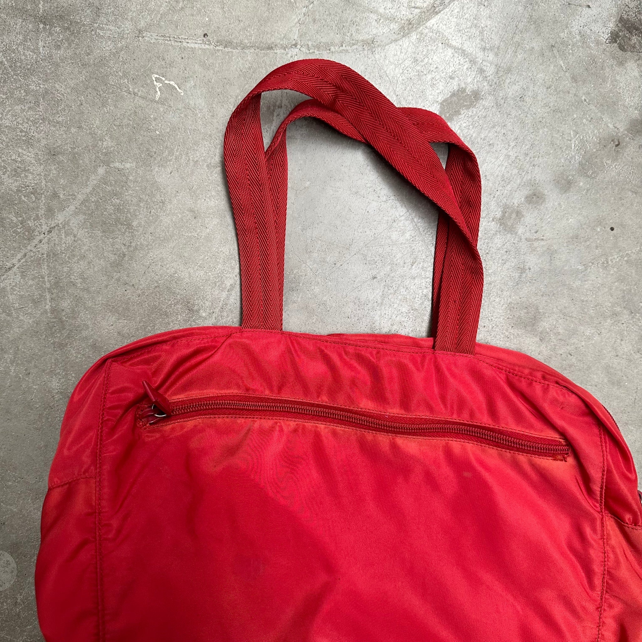 Prada Red Long Strap Zip Around Tote Bag