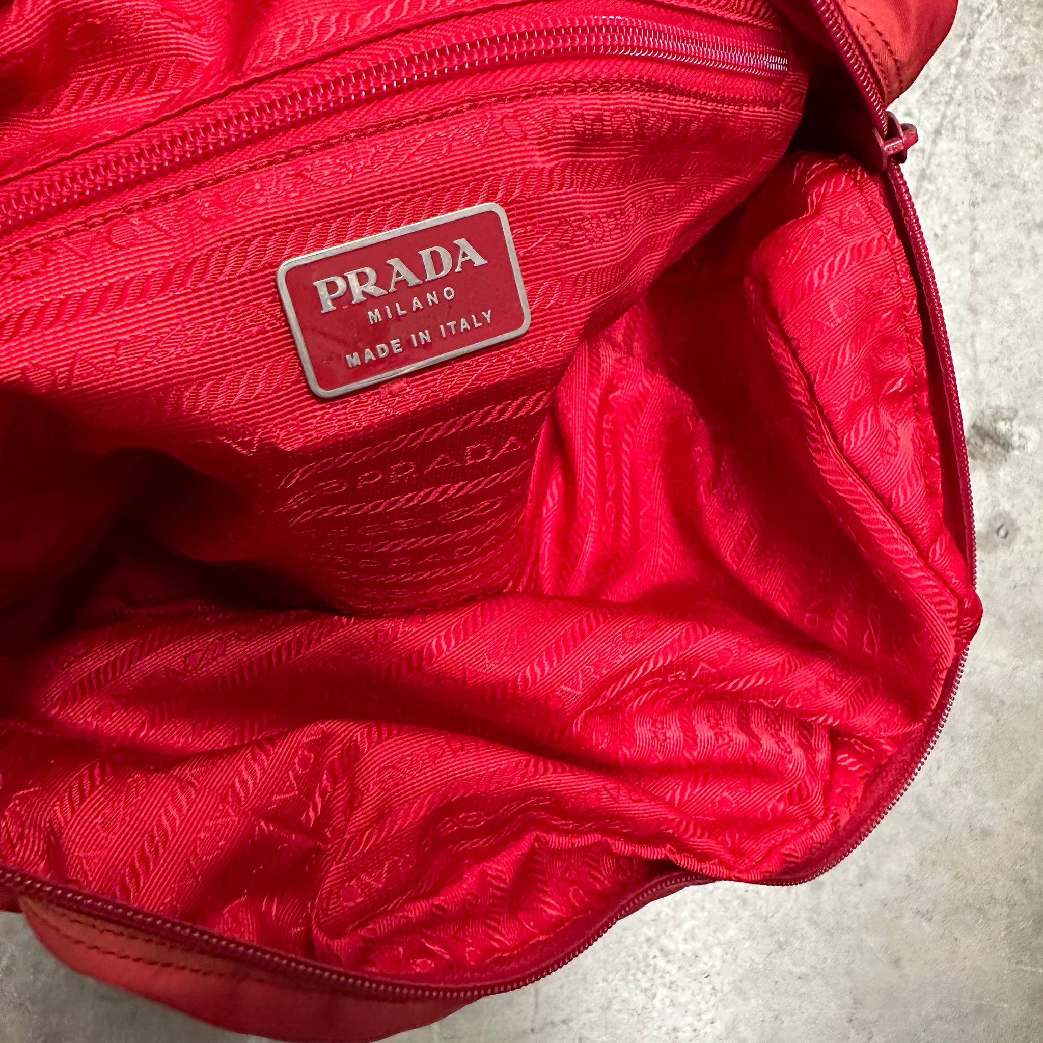 Prada Red Long Strap Zip Around Tote Bag