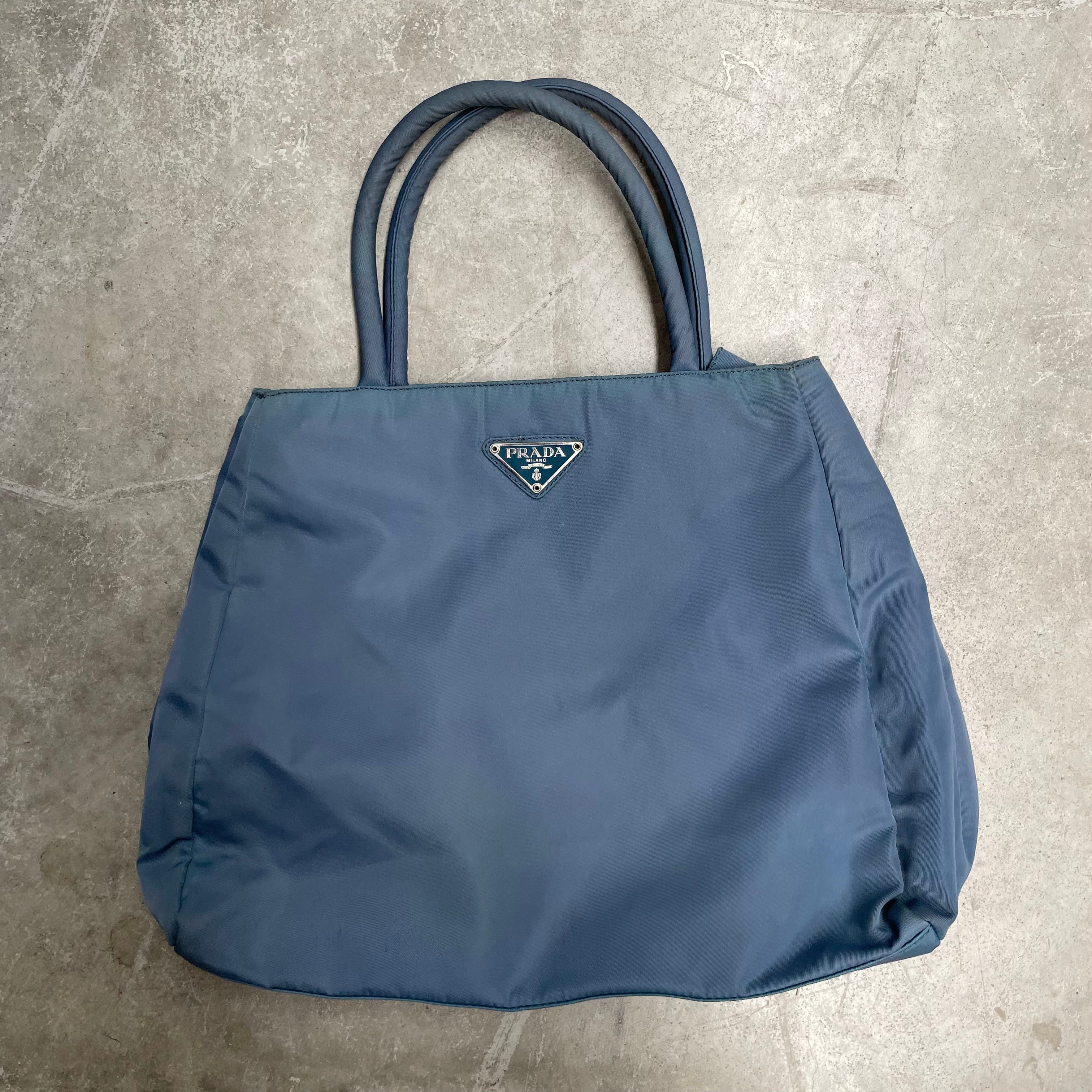 Prada Zip Hand Bag Nylon Blue