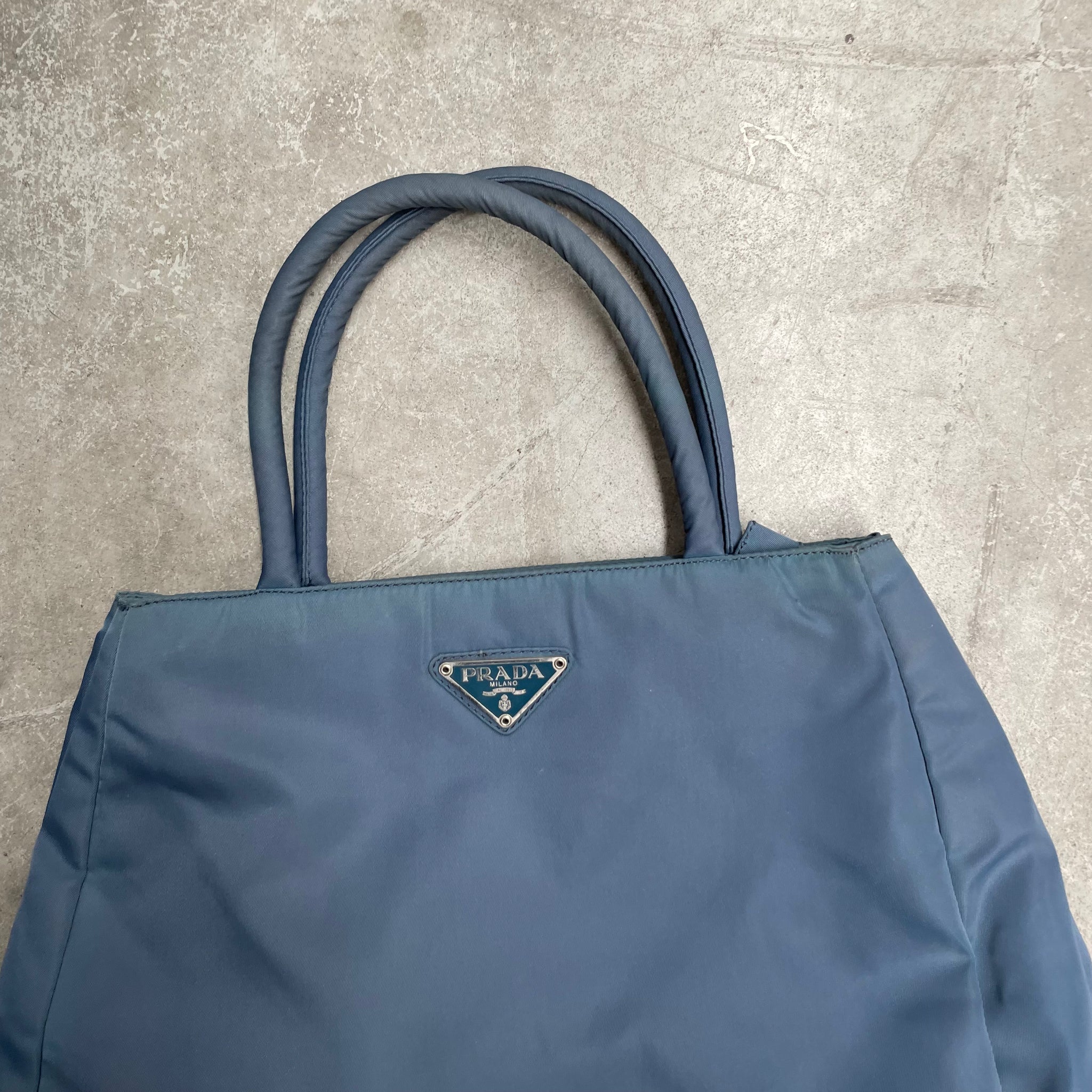 Prada Zip Hand Bag Nylon Blue