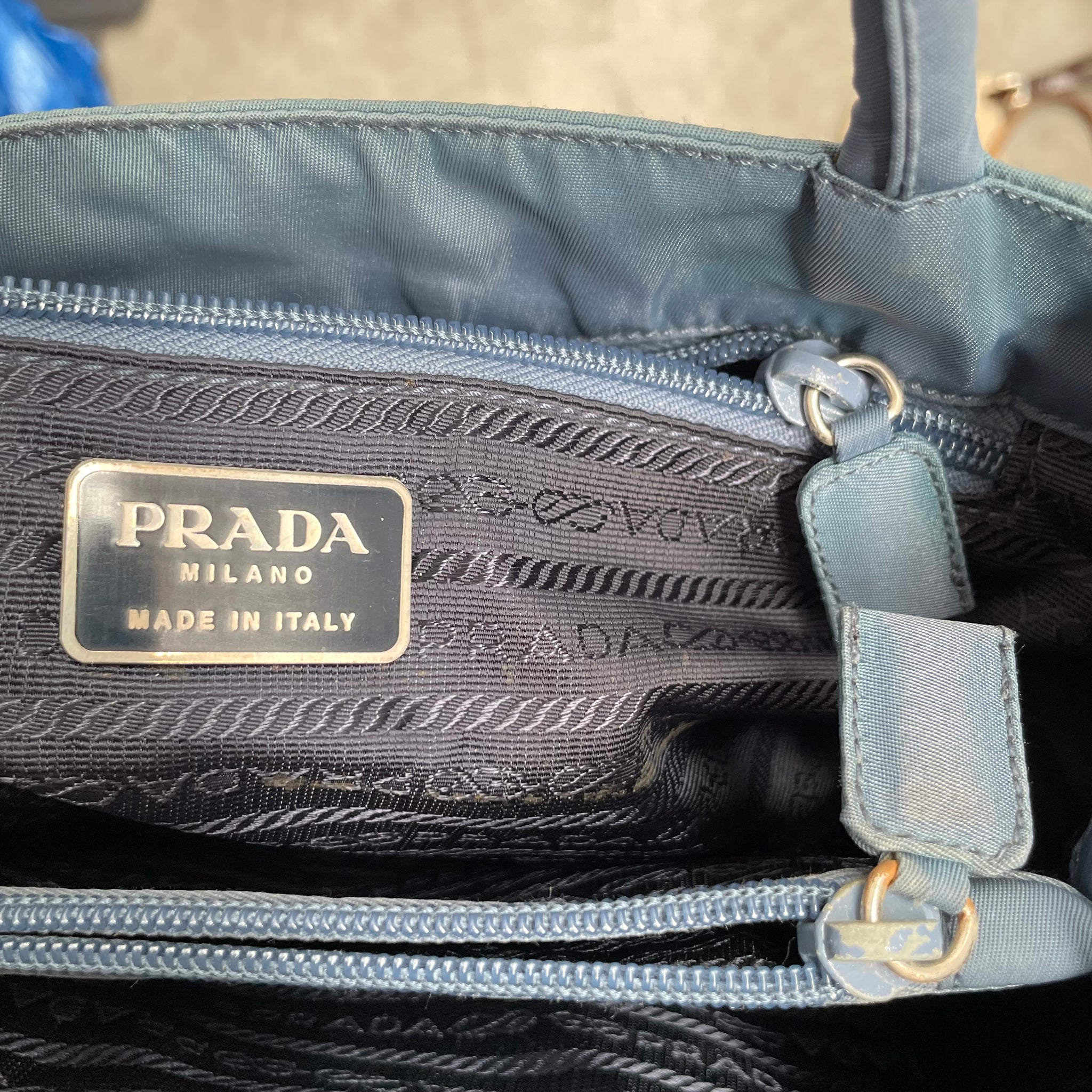 Prada Zip Hand Bag Nylon Blue