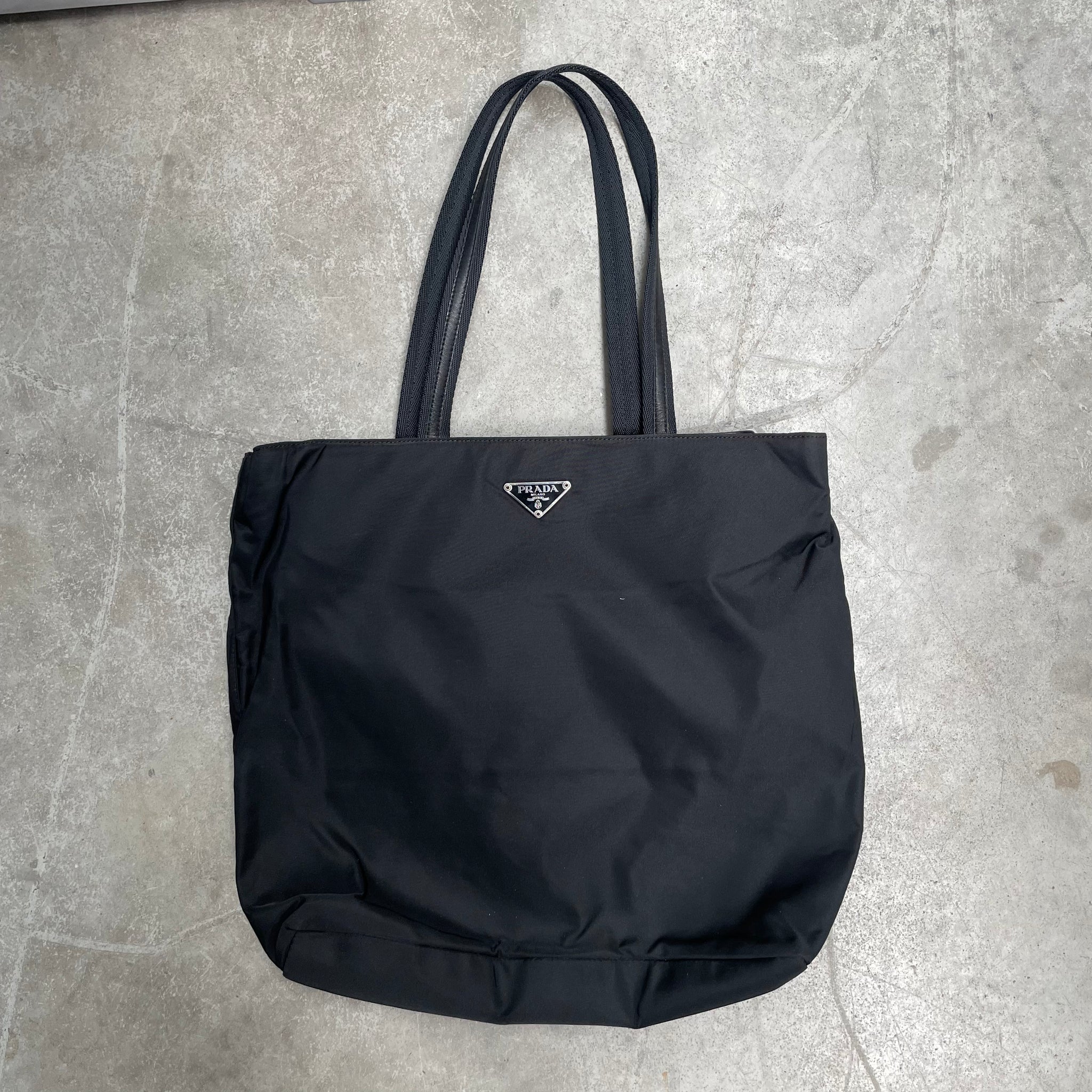 Prada Thin Fabric Back Zip Strap Tote Bag Nylon Black