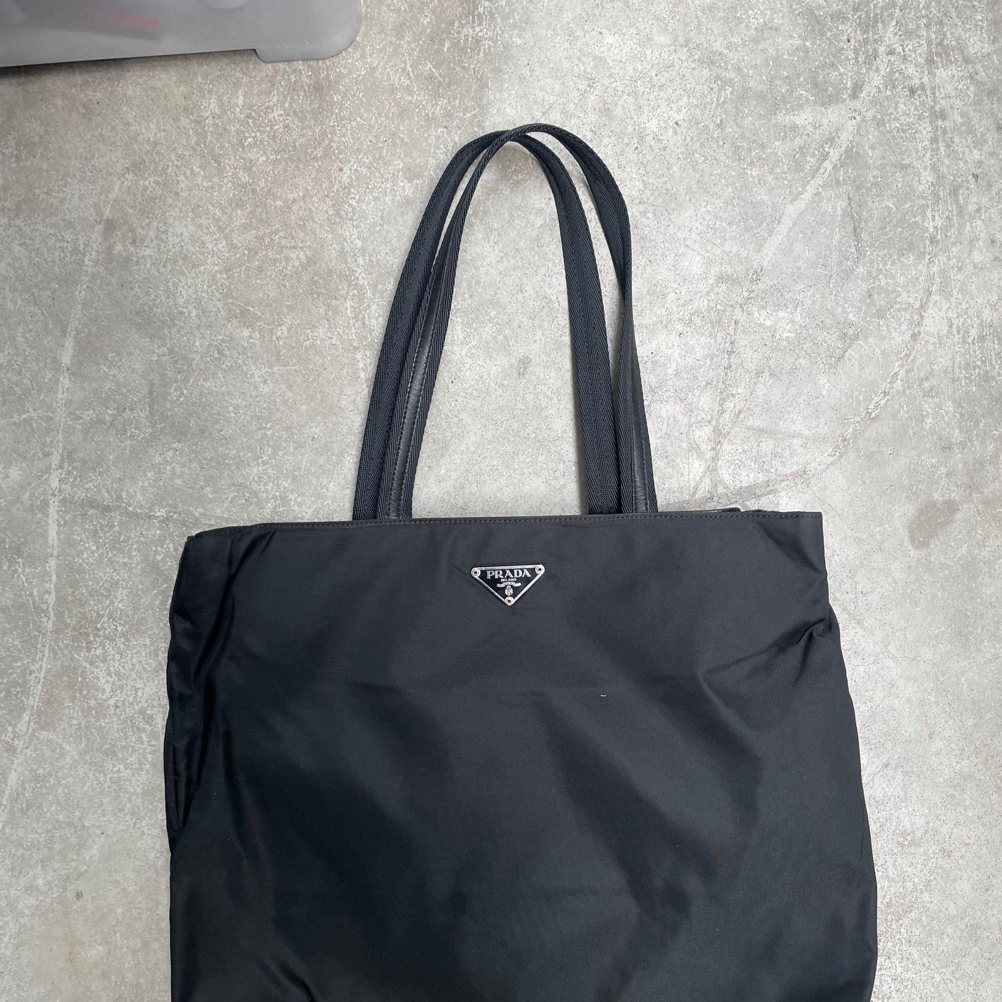 Prada Thin Fabric Back Zip Strap Tote Bag Nylon Black