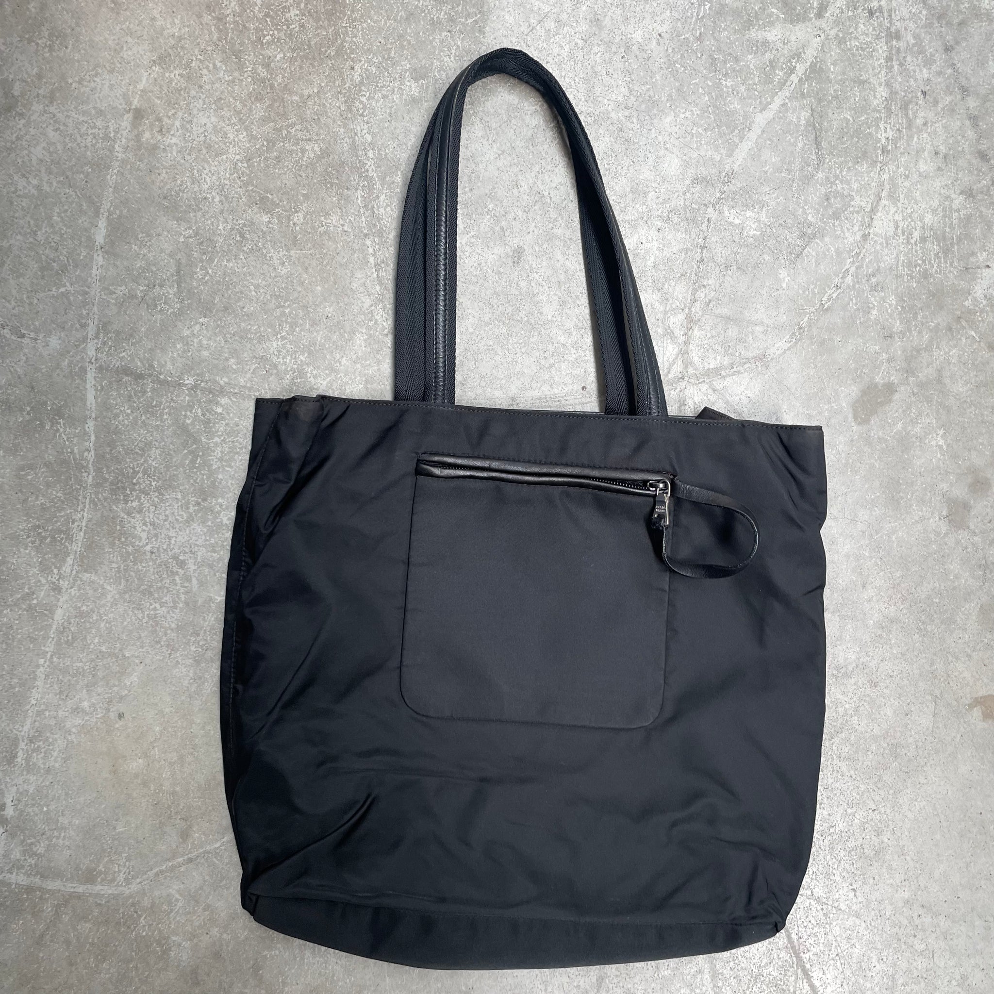 Prada Thin Fabric Back Zip Strap Tote Bag Nylon Black