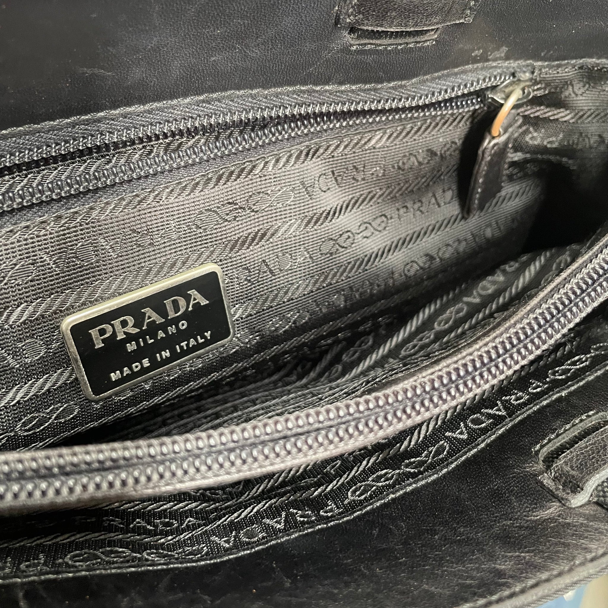 Prada Thin Fabric Back Zip Strap Tote Bag Nylon Black
