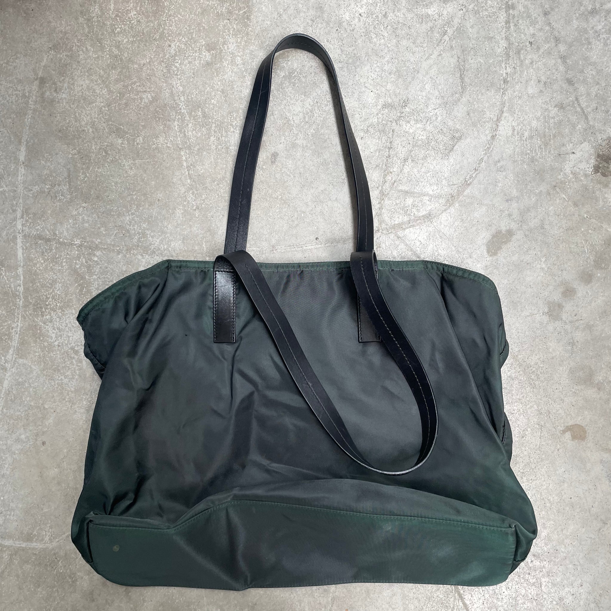 Prada Large Leather Strap Tote Bag Nylon Green