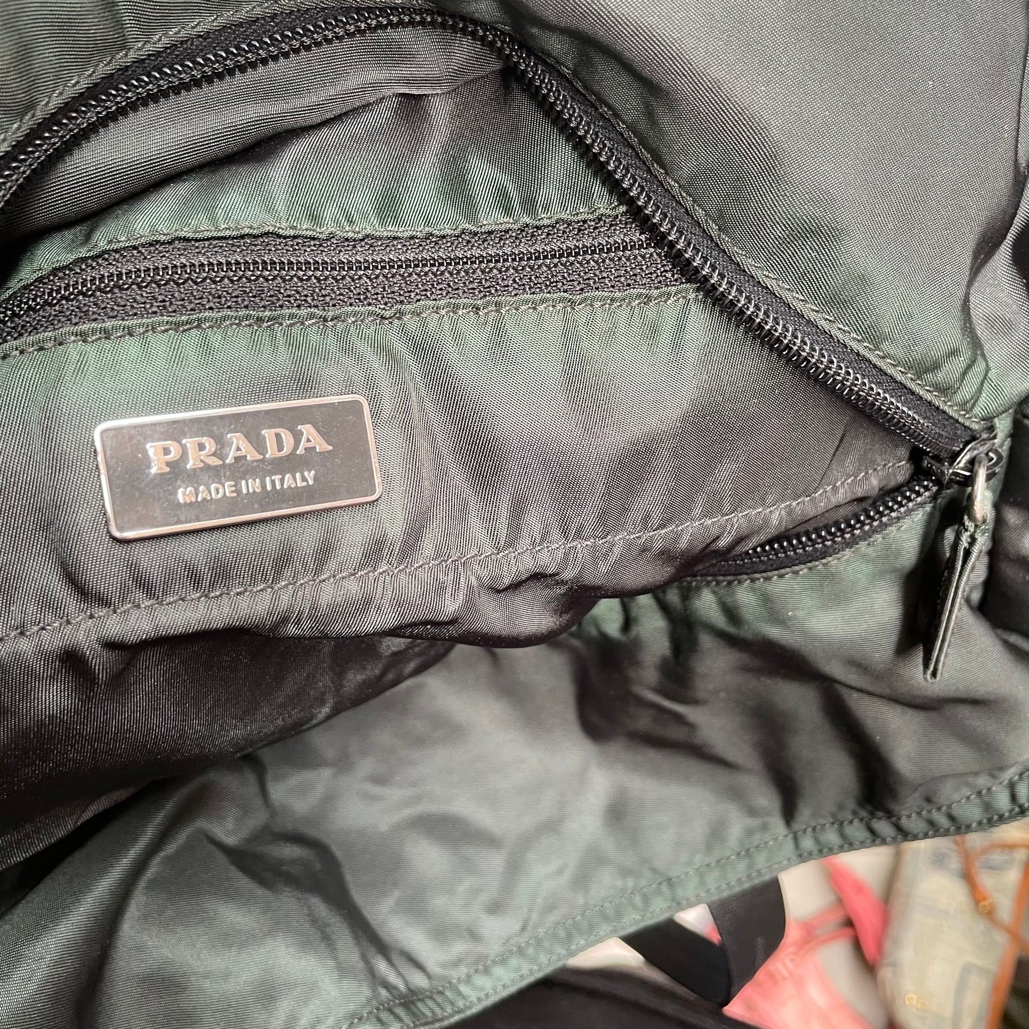 Prada Large Leather Strap Tote Bag Nylon Green