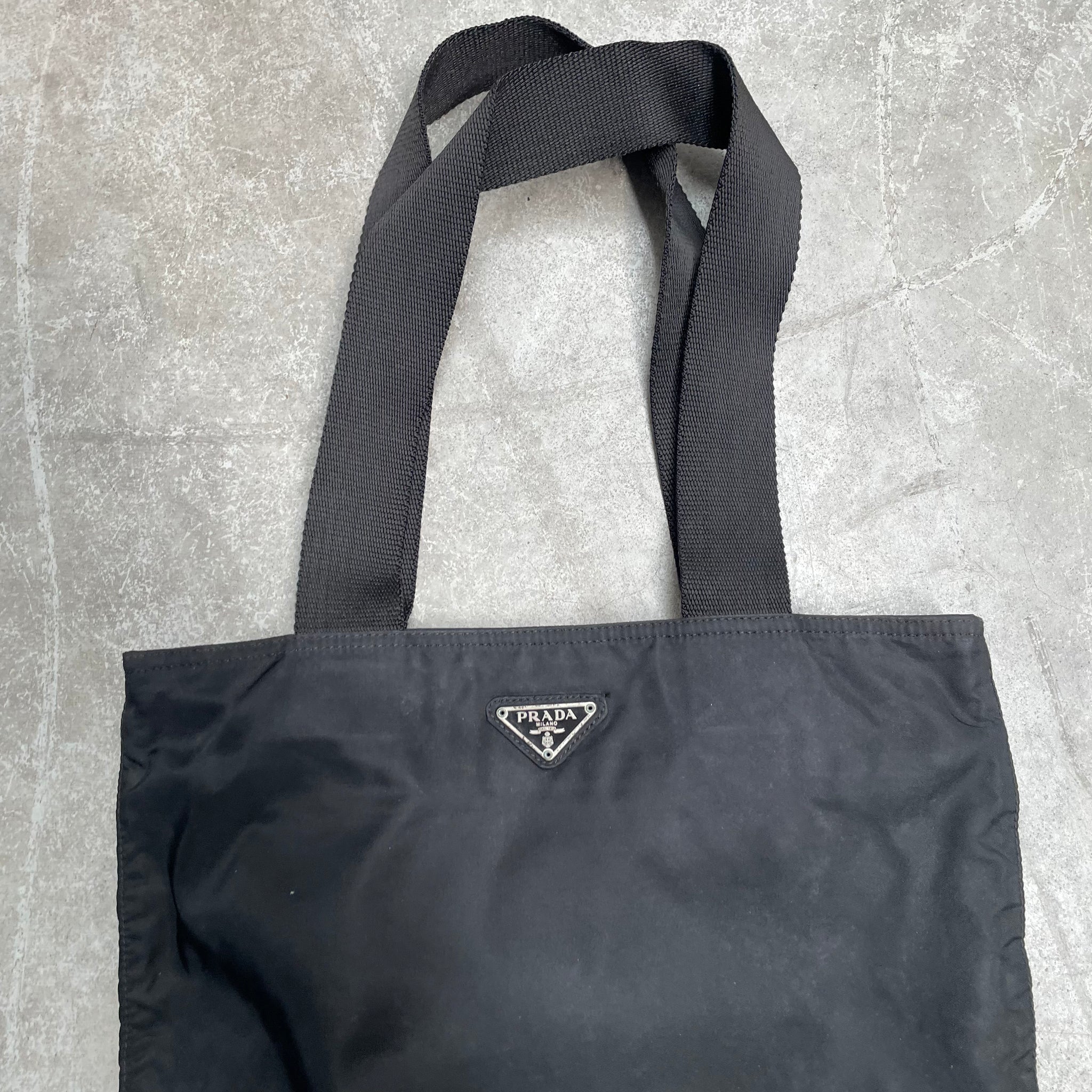 Prada Thick Strap Back Strap Tote Bag Nylon Black