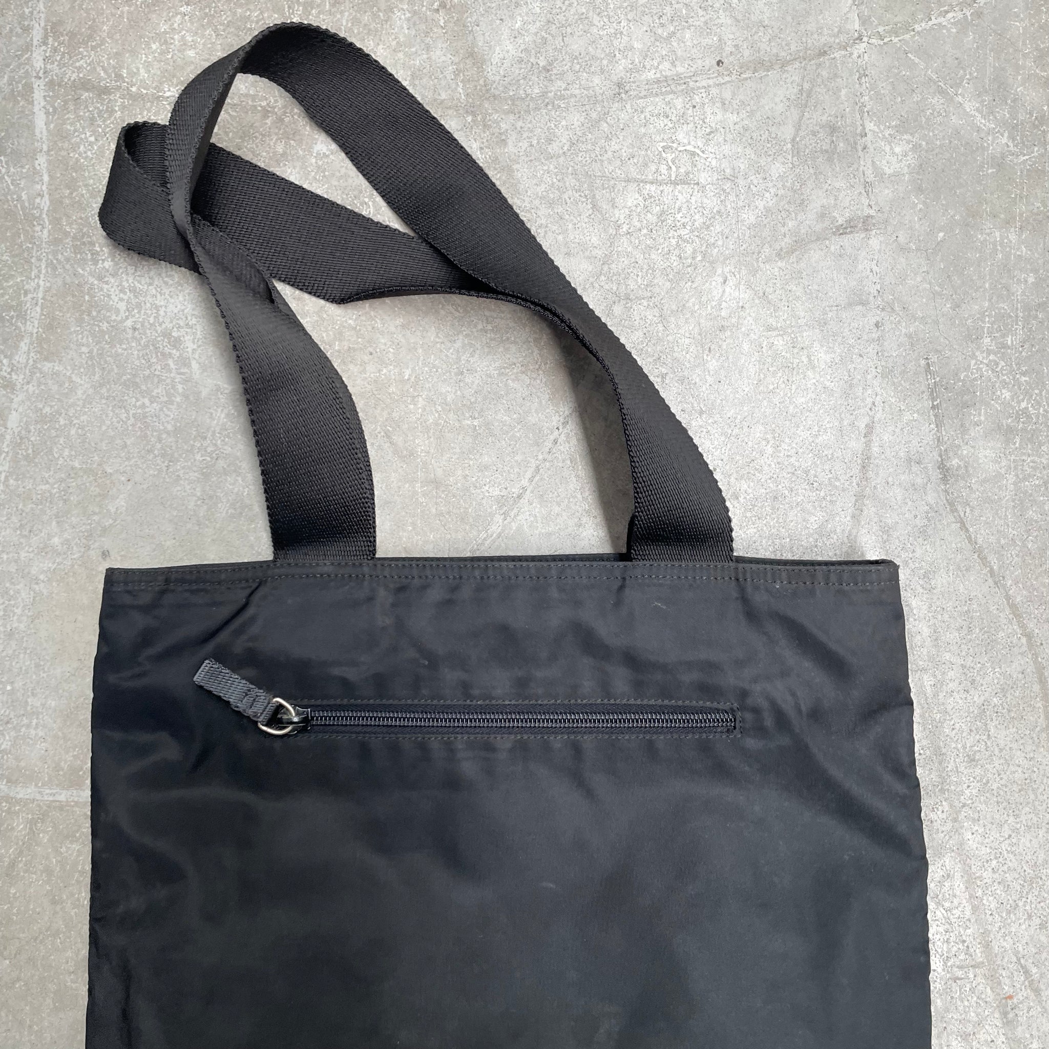 Prada Thick Strap Back Strap Tote Bag Nylon Black