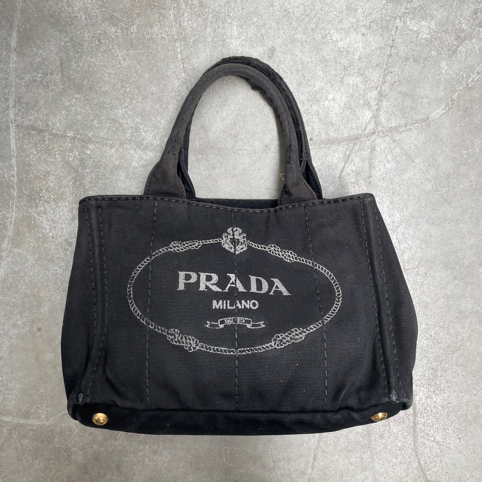 Prada Small Cotton Canvas Tote Black Curated by Charbel