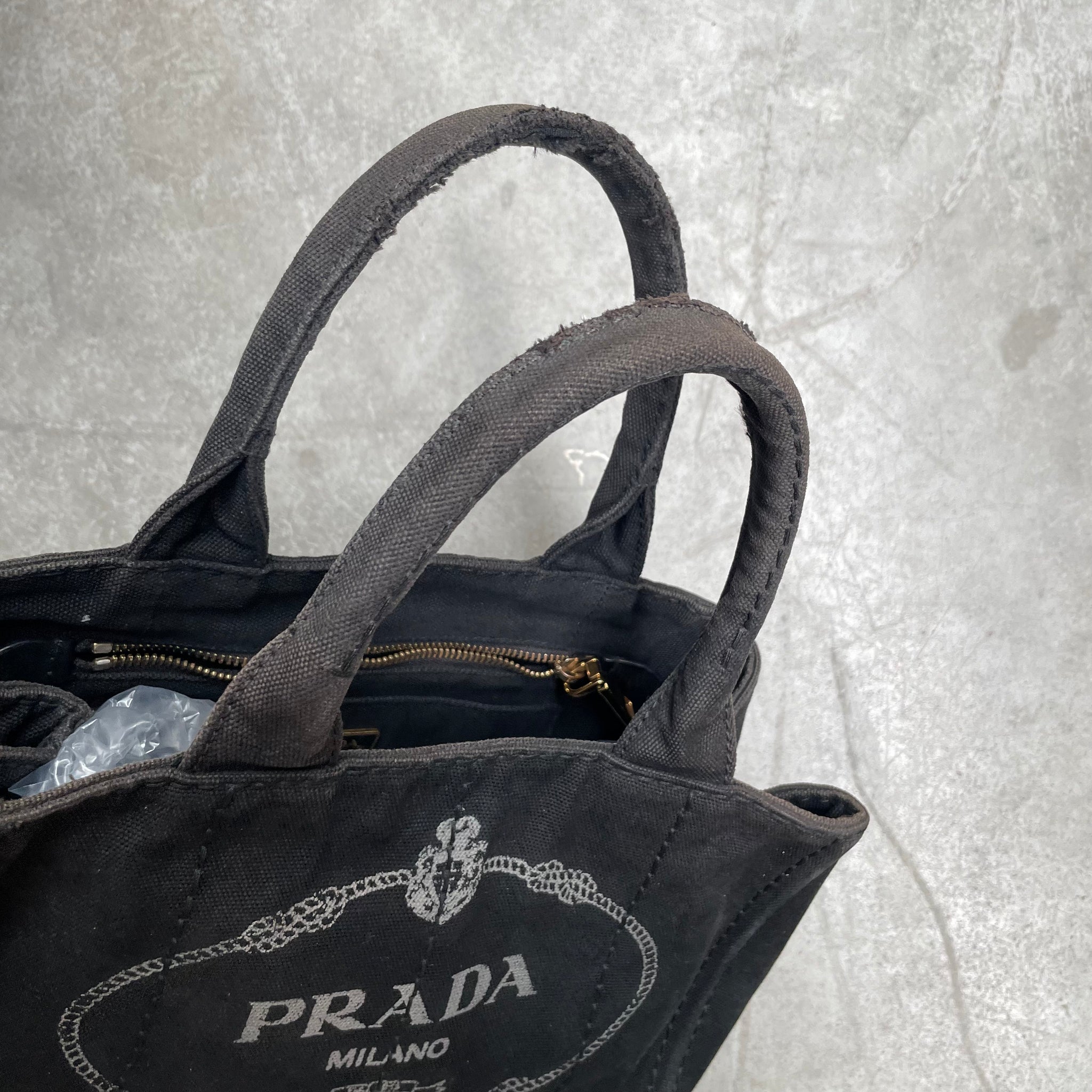 Prada Small Cotton Canvas Tote Black