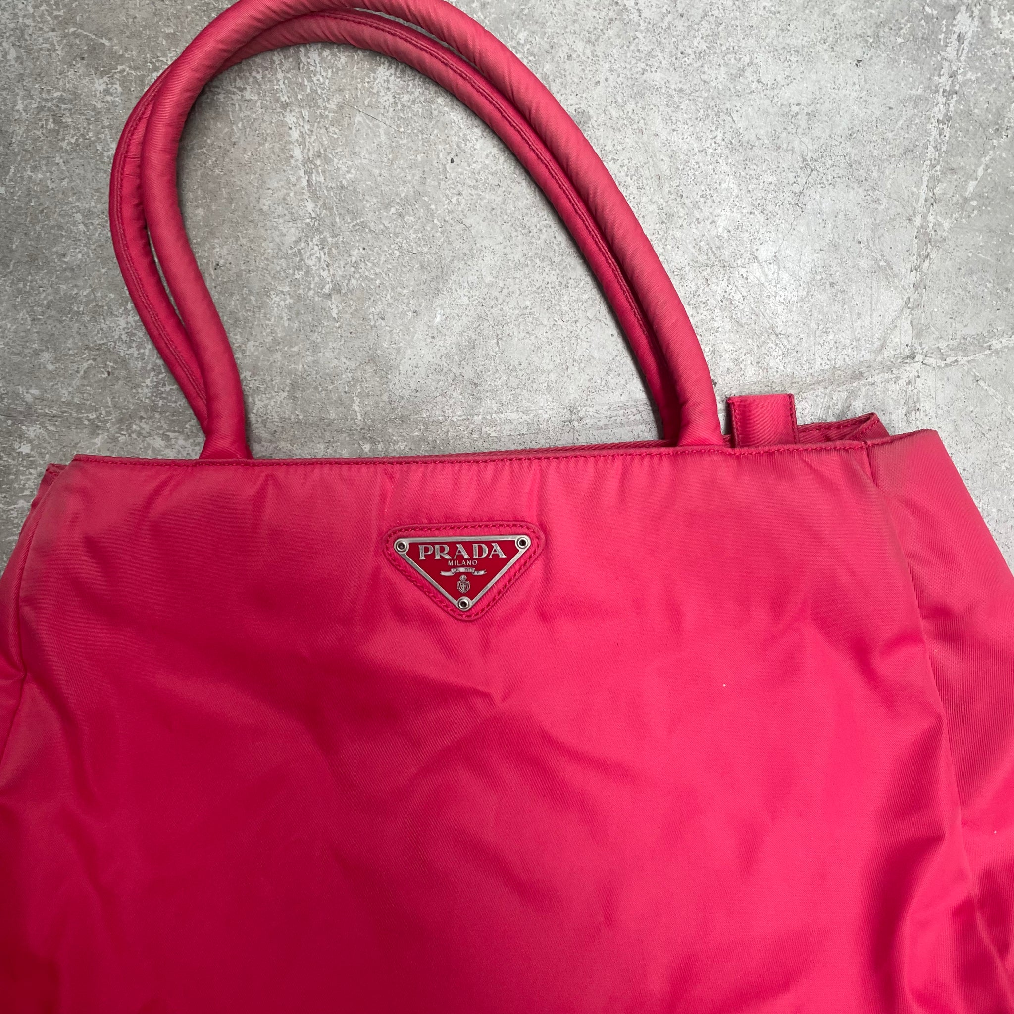 Prada Zip Hand Bag Nylon Red