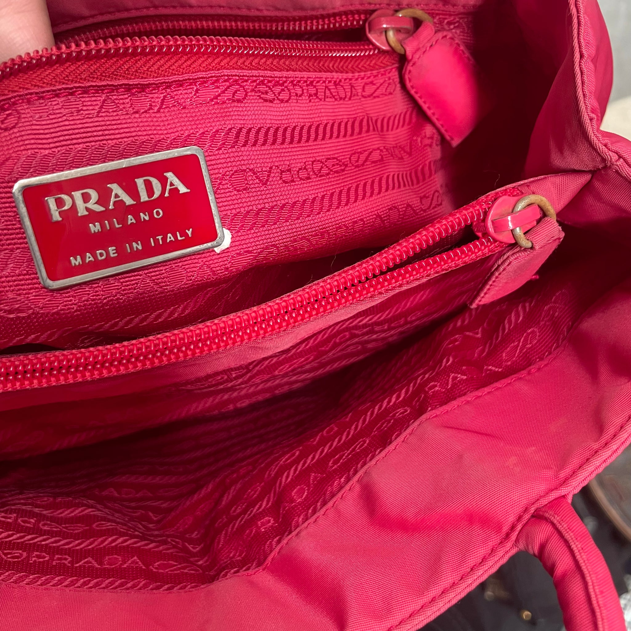 Prada Zip Hand Bag Nylon Red