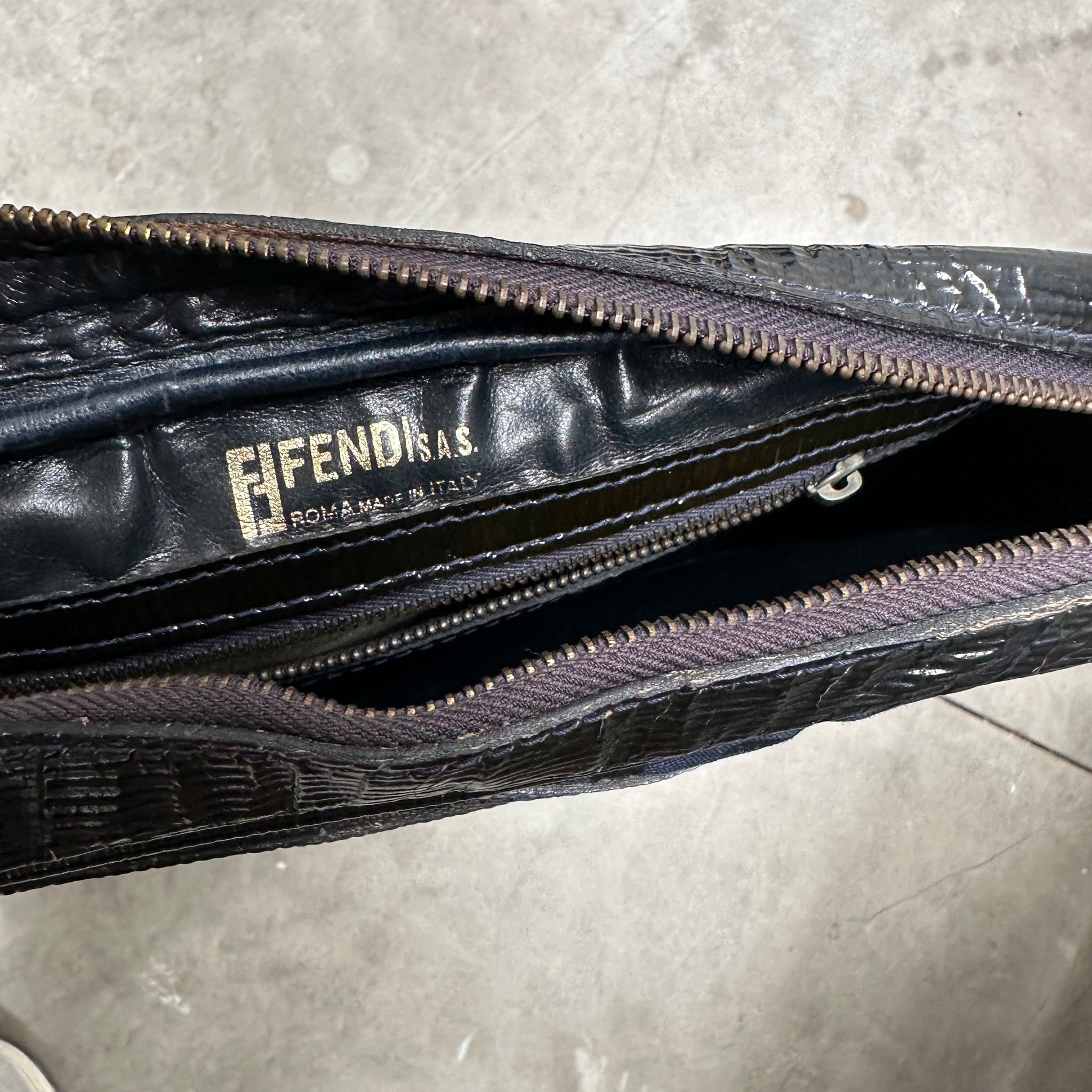 Fendi Vintage Logo Navy Leather Blue Coated Canvas Cross Body Bag