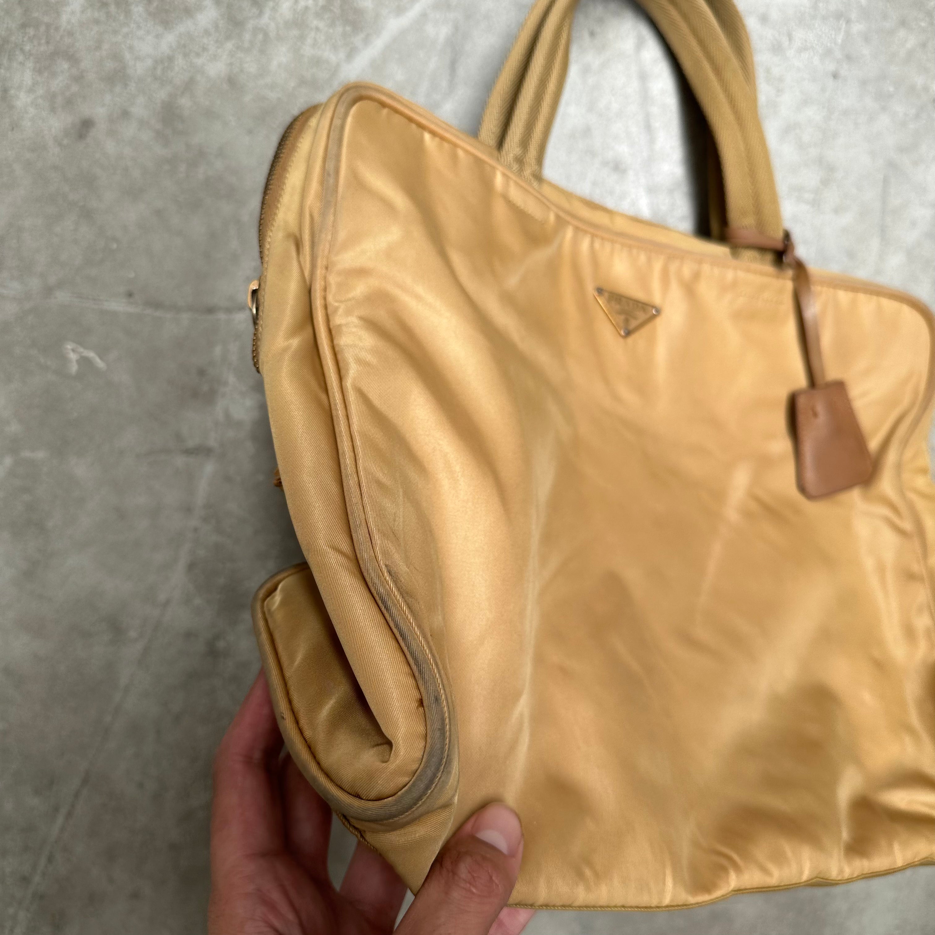 Prada Zip Around Hand Bag Nylon Beige