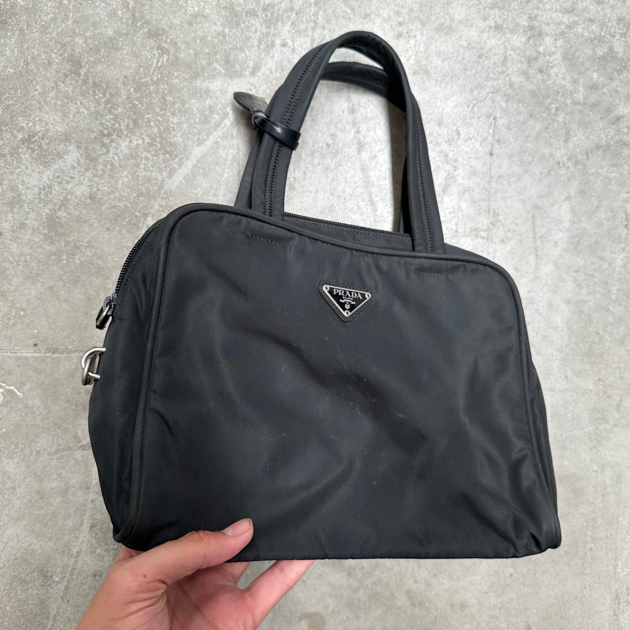 Prada Zip Around Hand Bag Nylon Black