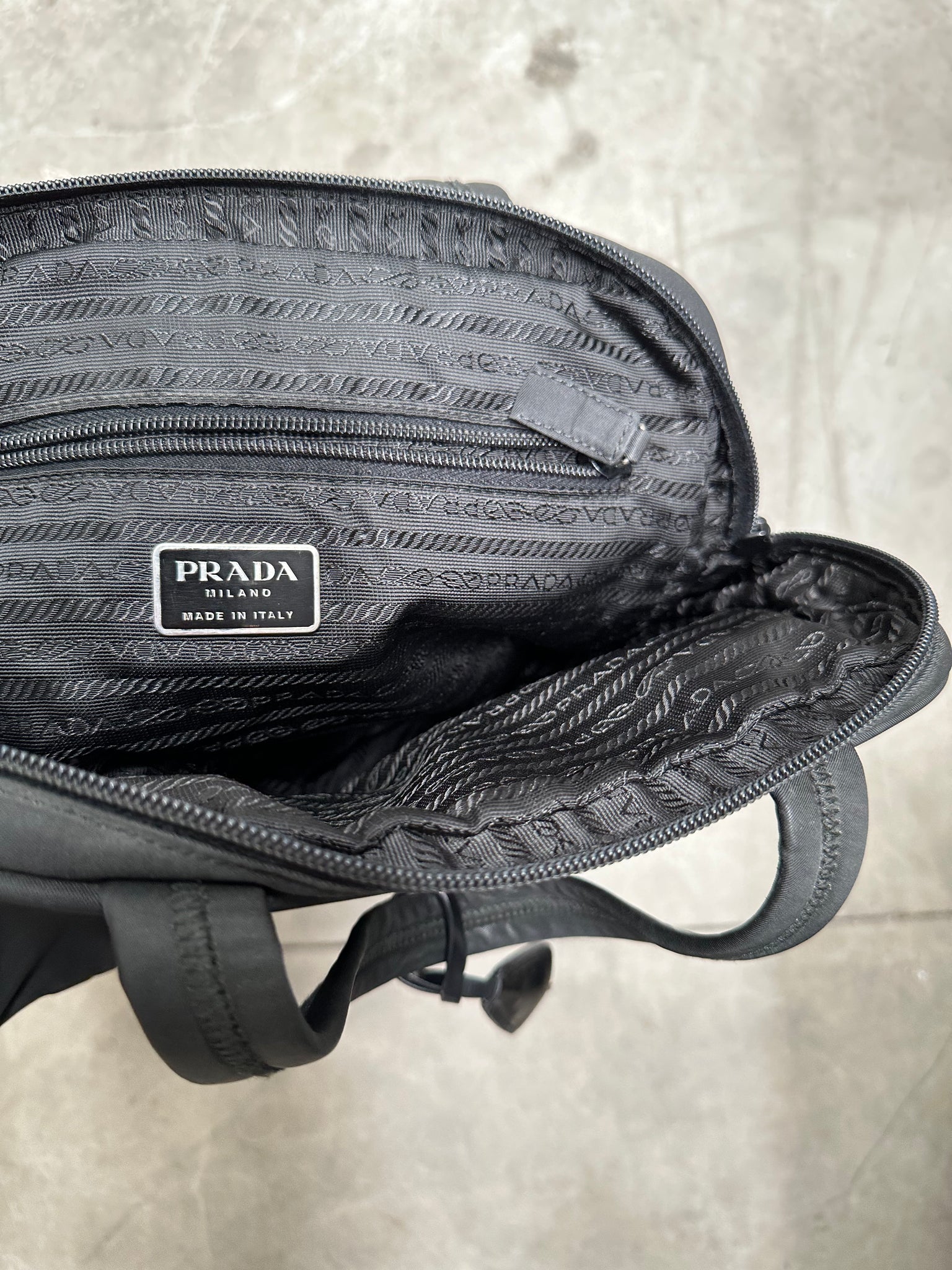 Prada Zip Around Hand Bag Nylon Black
