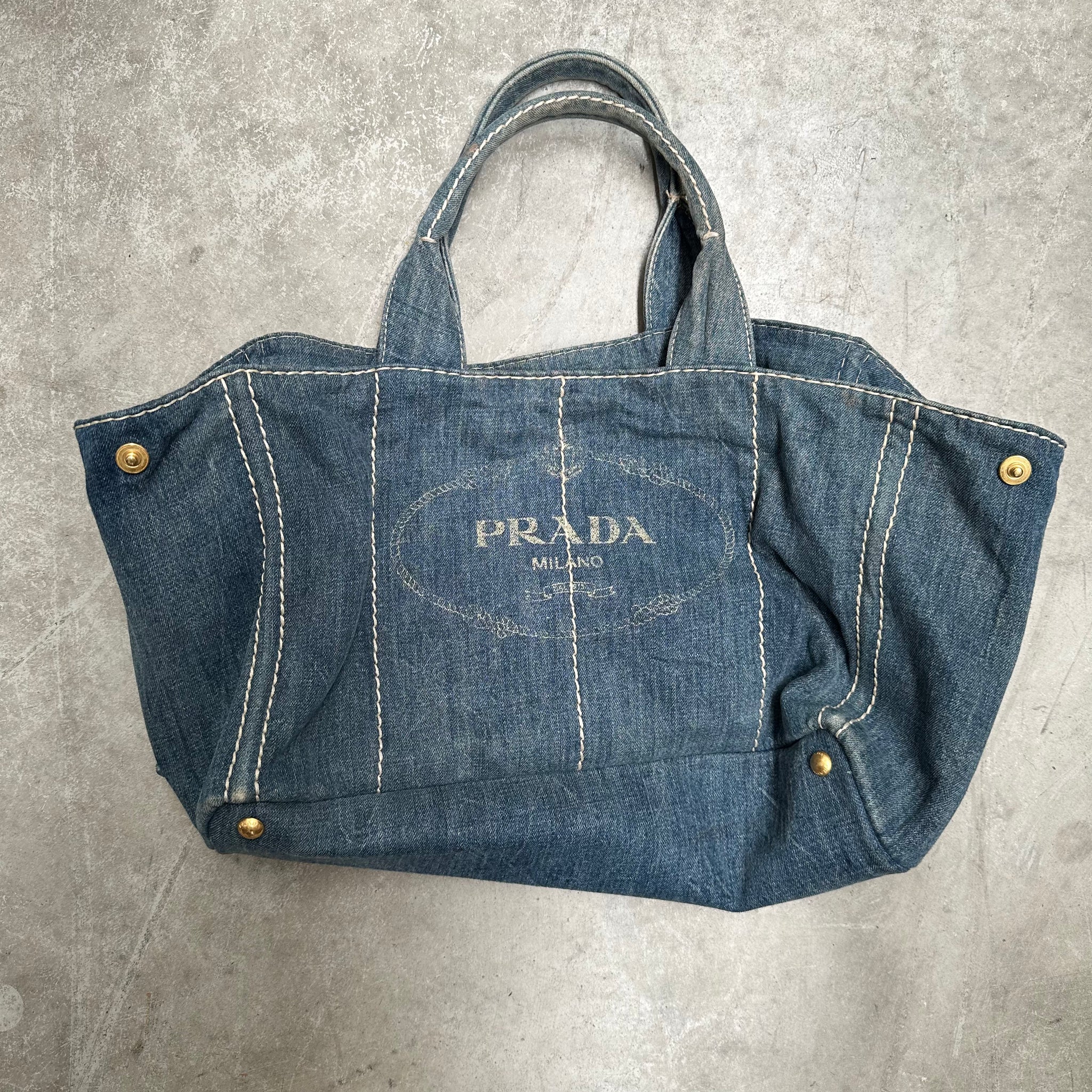 Prada Canapa Blue Thick Canvas Denim Canvas Tote Bag