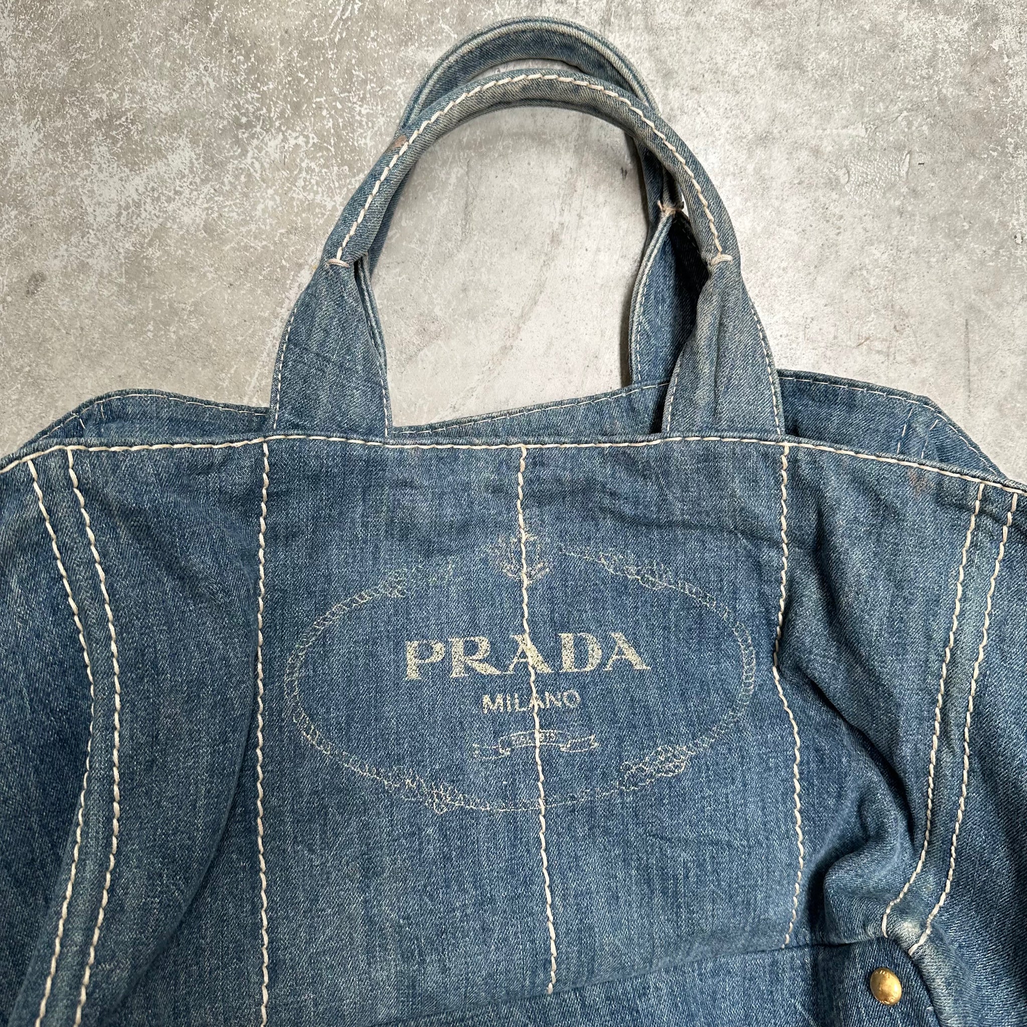 Prada Canapa Blue Thick Canvas Denim Canvas Tote Bag