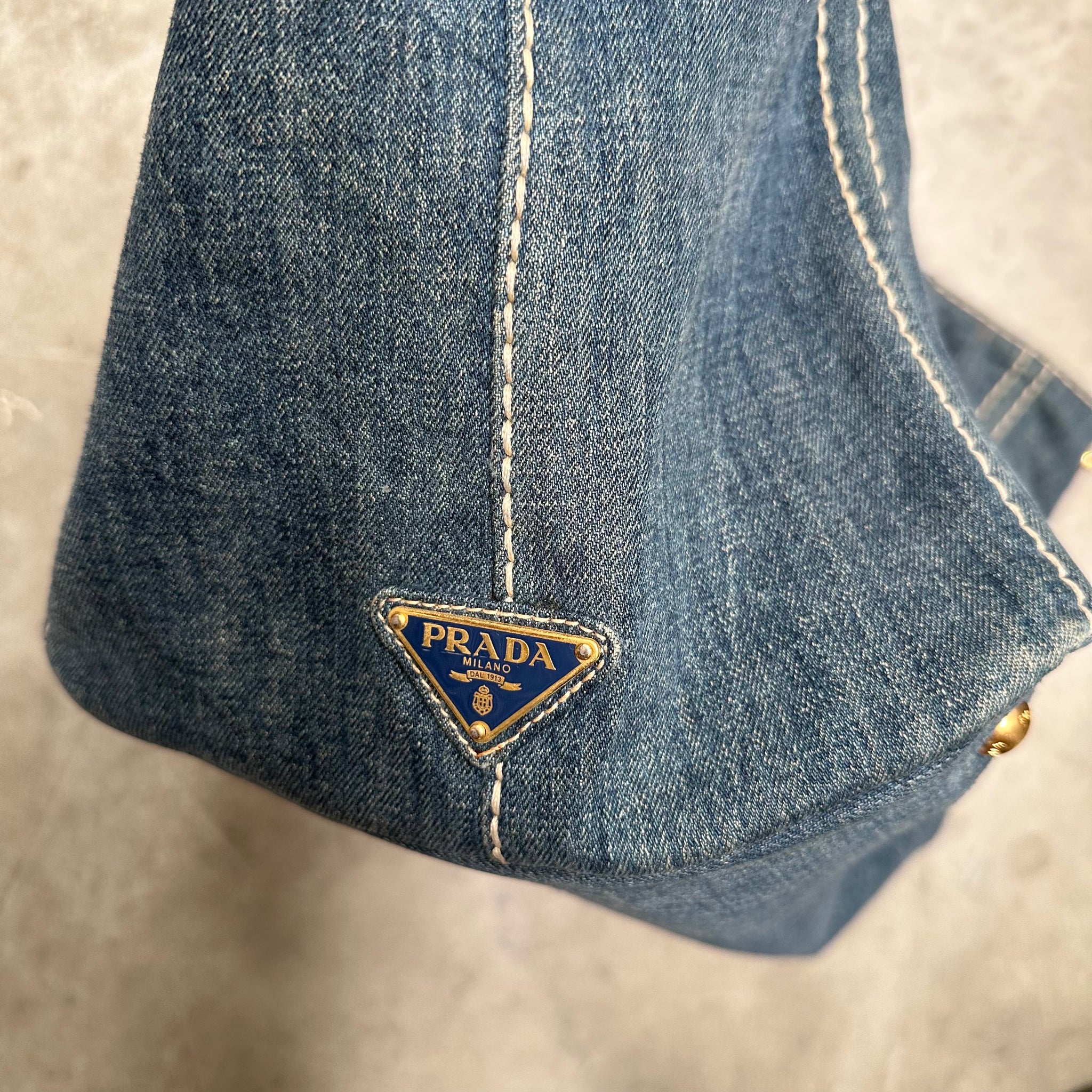 Prada Canapa Blue Thick Canvas Denim Canvas Tote Bag