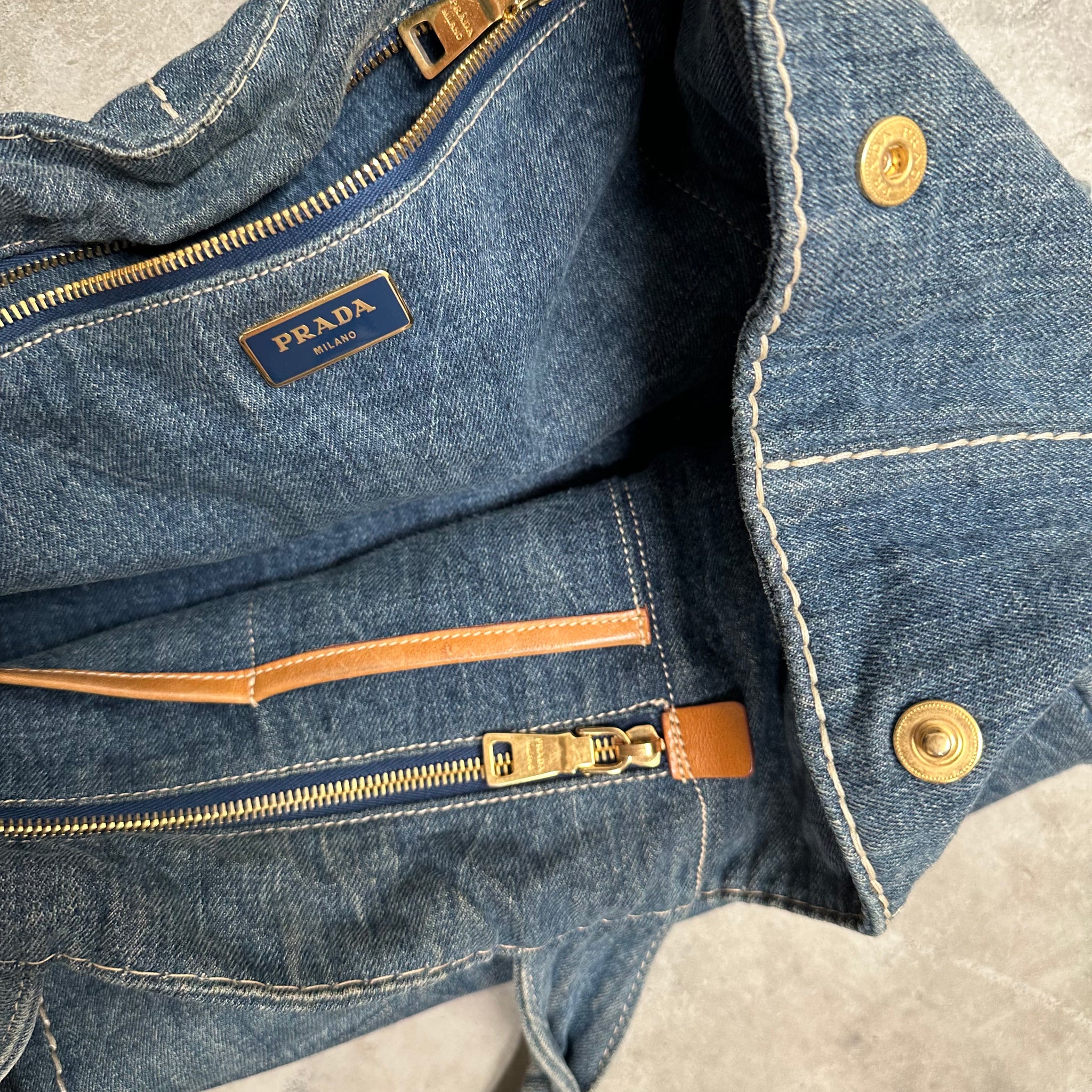 Prada Canapa Blue Thick Canvas Denim Canvas Tote Bag
