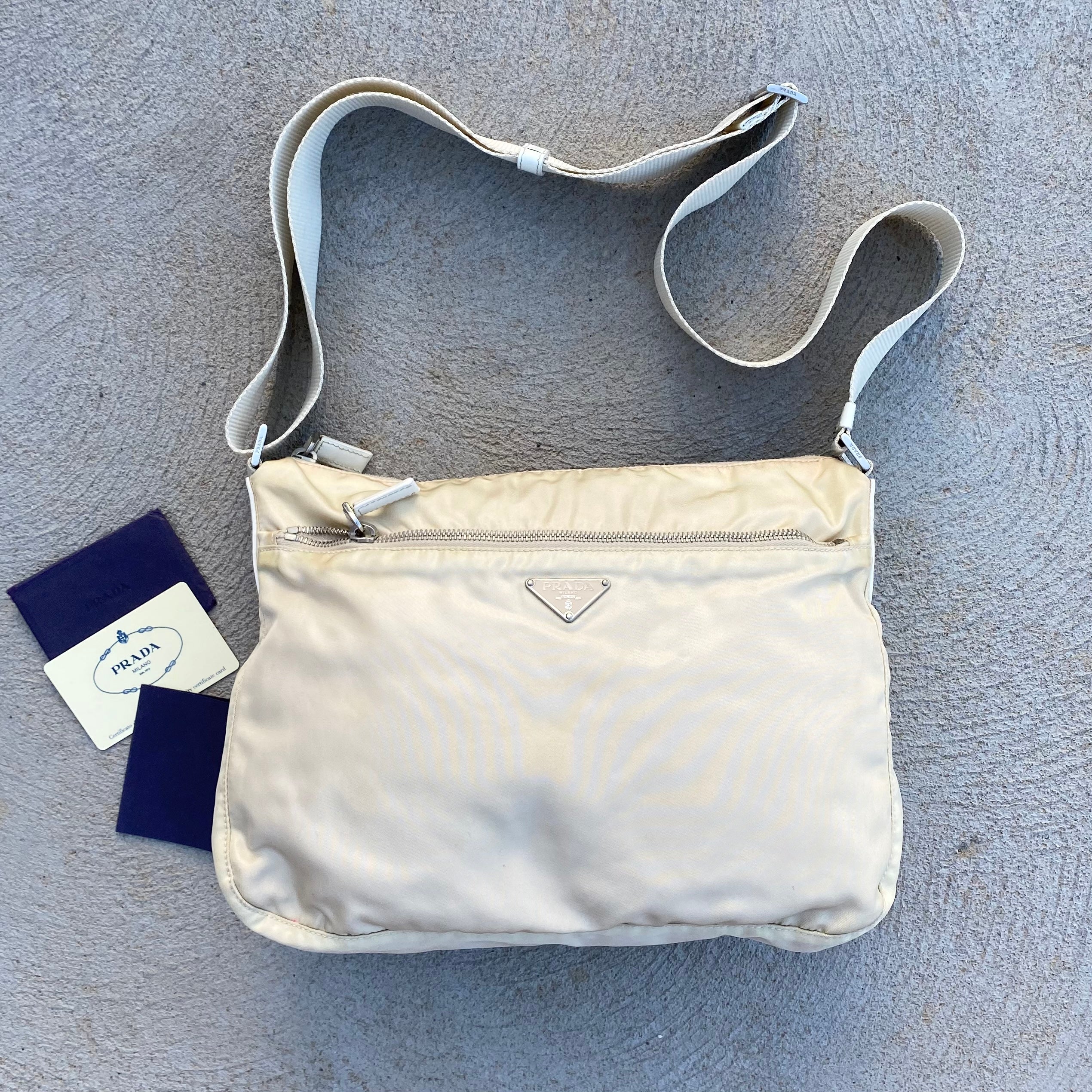 Prada Nylon Vintage Cream Large Side Bag