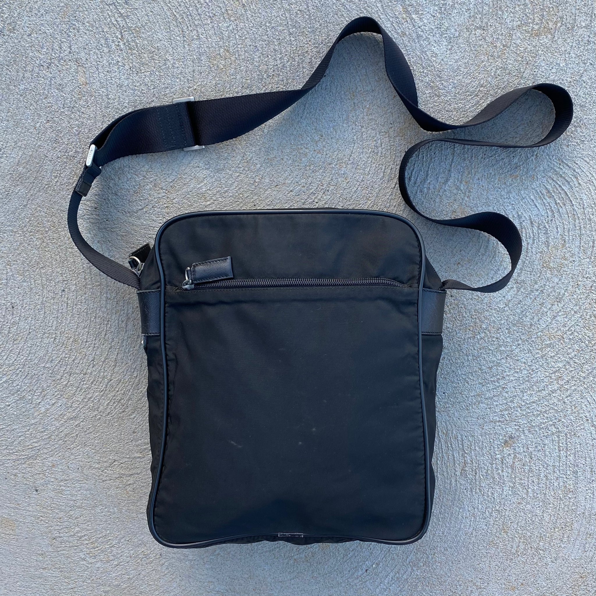Prada Nylon Black Saffiano Leather Detailing Side Bag