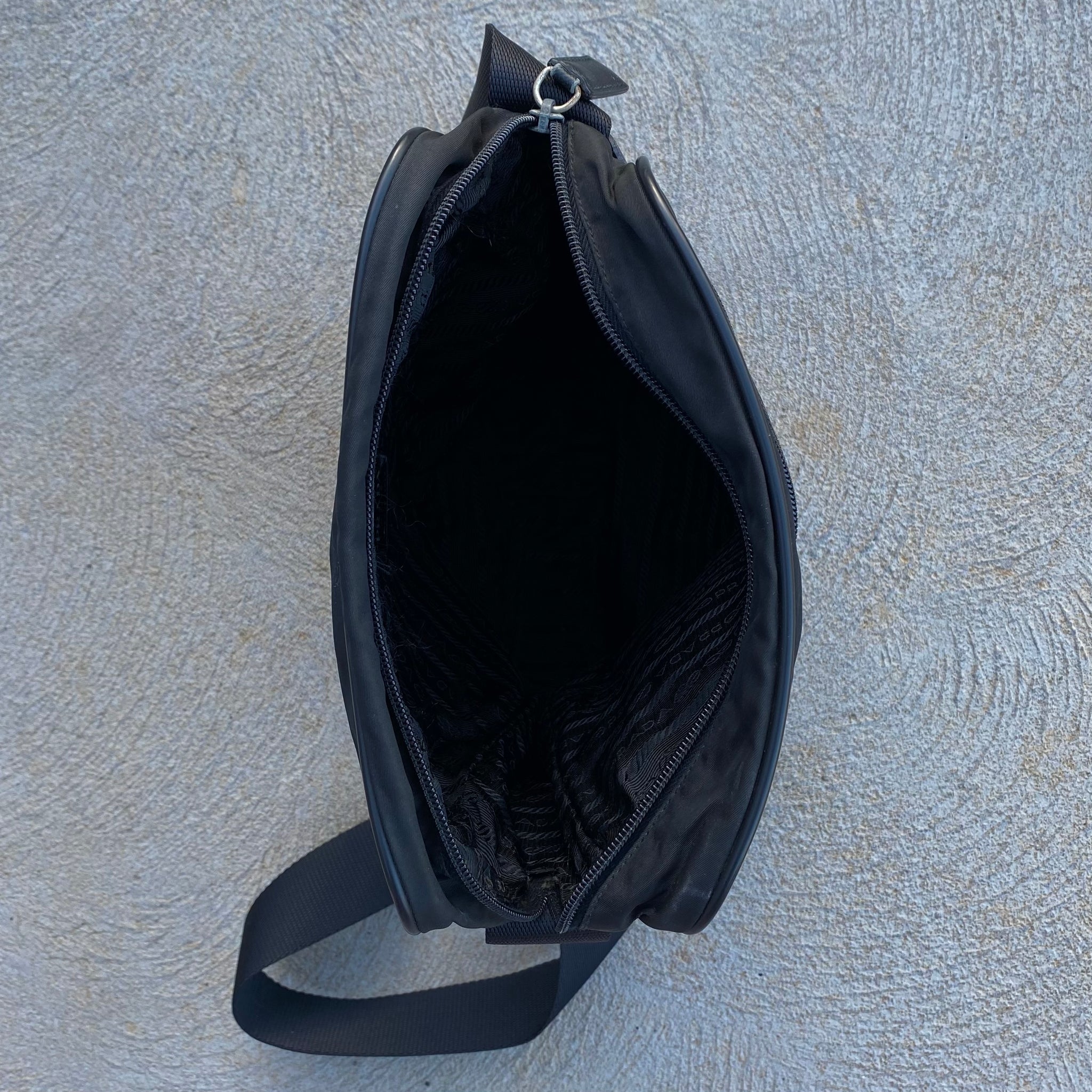Prada Nylon Black Saffiano Leather Detailing Side Bag