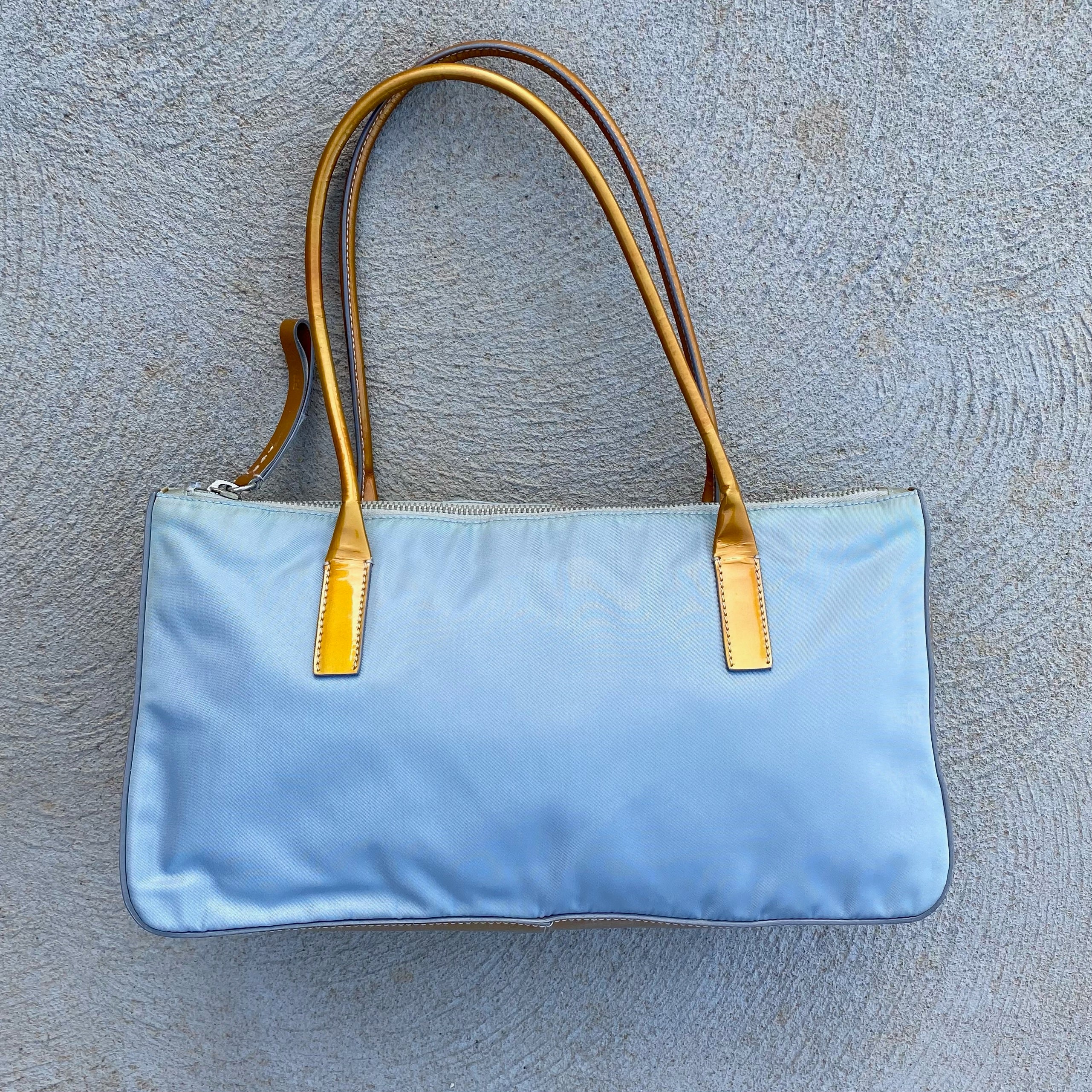 Prada Vintage Nylon and Patent Leather Blue Hand / Shoulder Bag