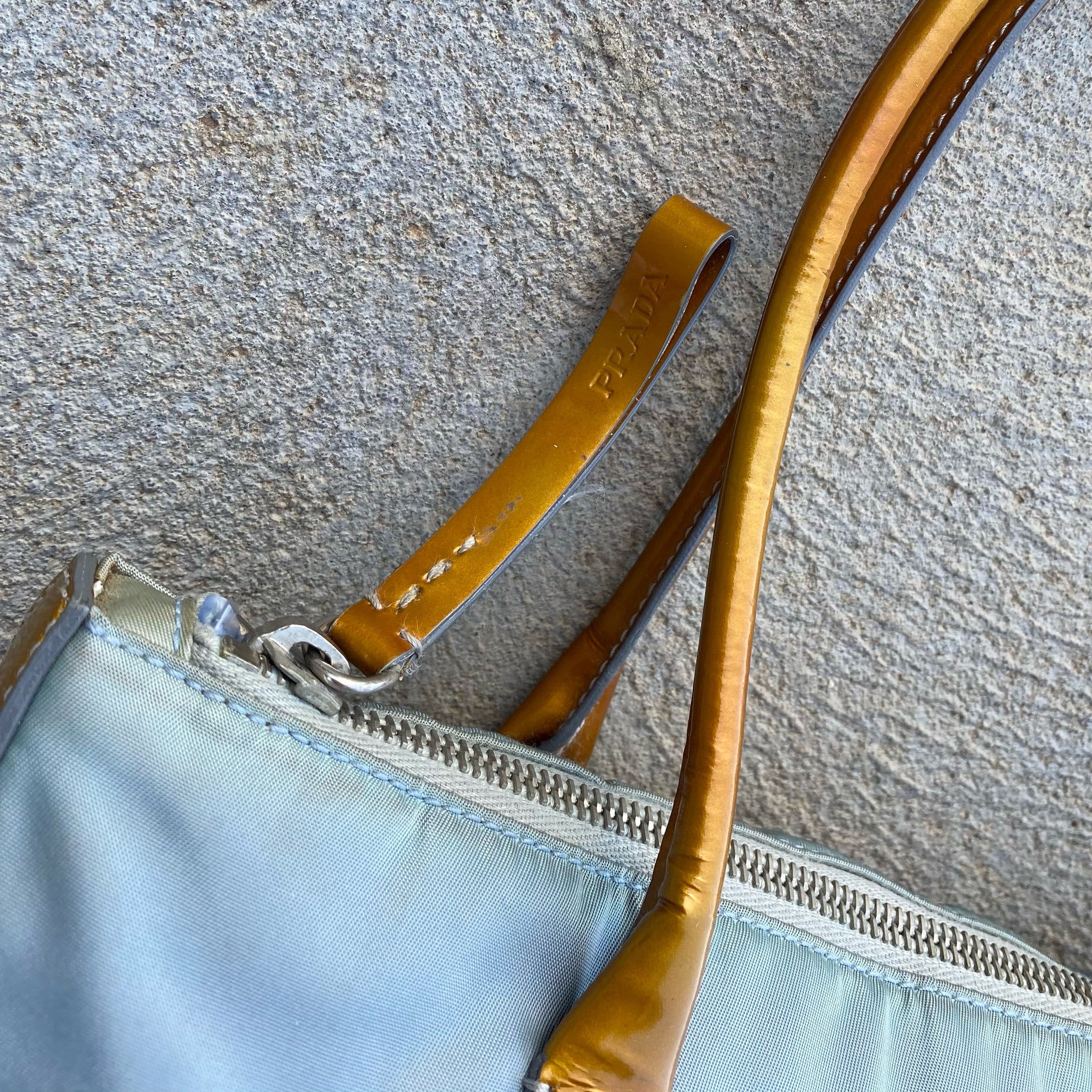 Prada Vintage Nylon and Patent Leather Blue Hand / Shoulder Bag