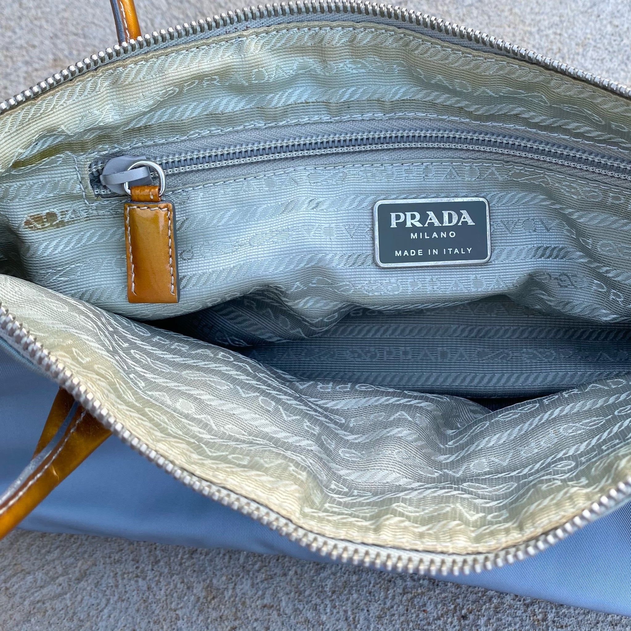 Prada Vintage Nylon and Patent Leather Blue Hand / Shoulder Bag