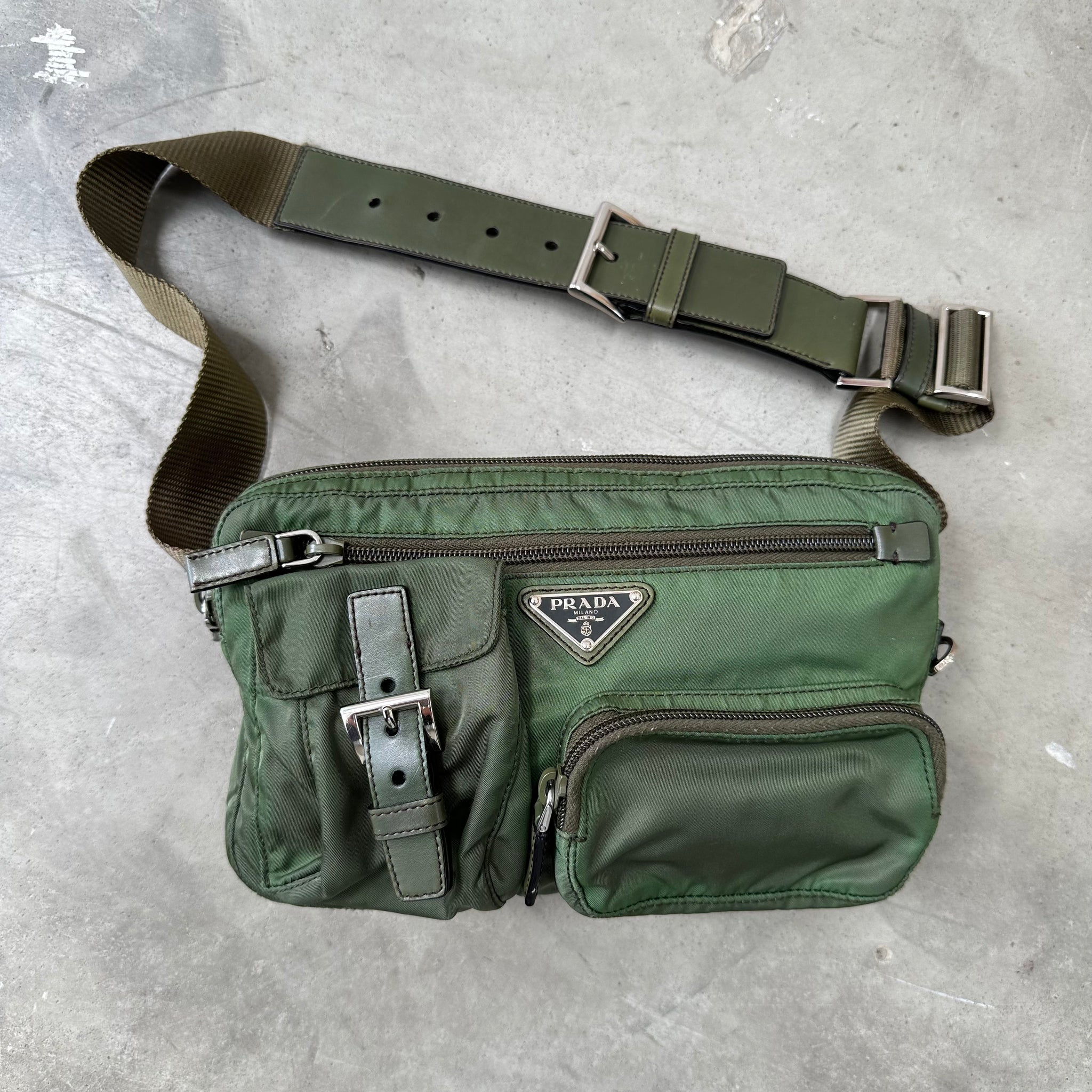 Prada Green Multi Pocket Belt Bag