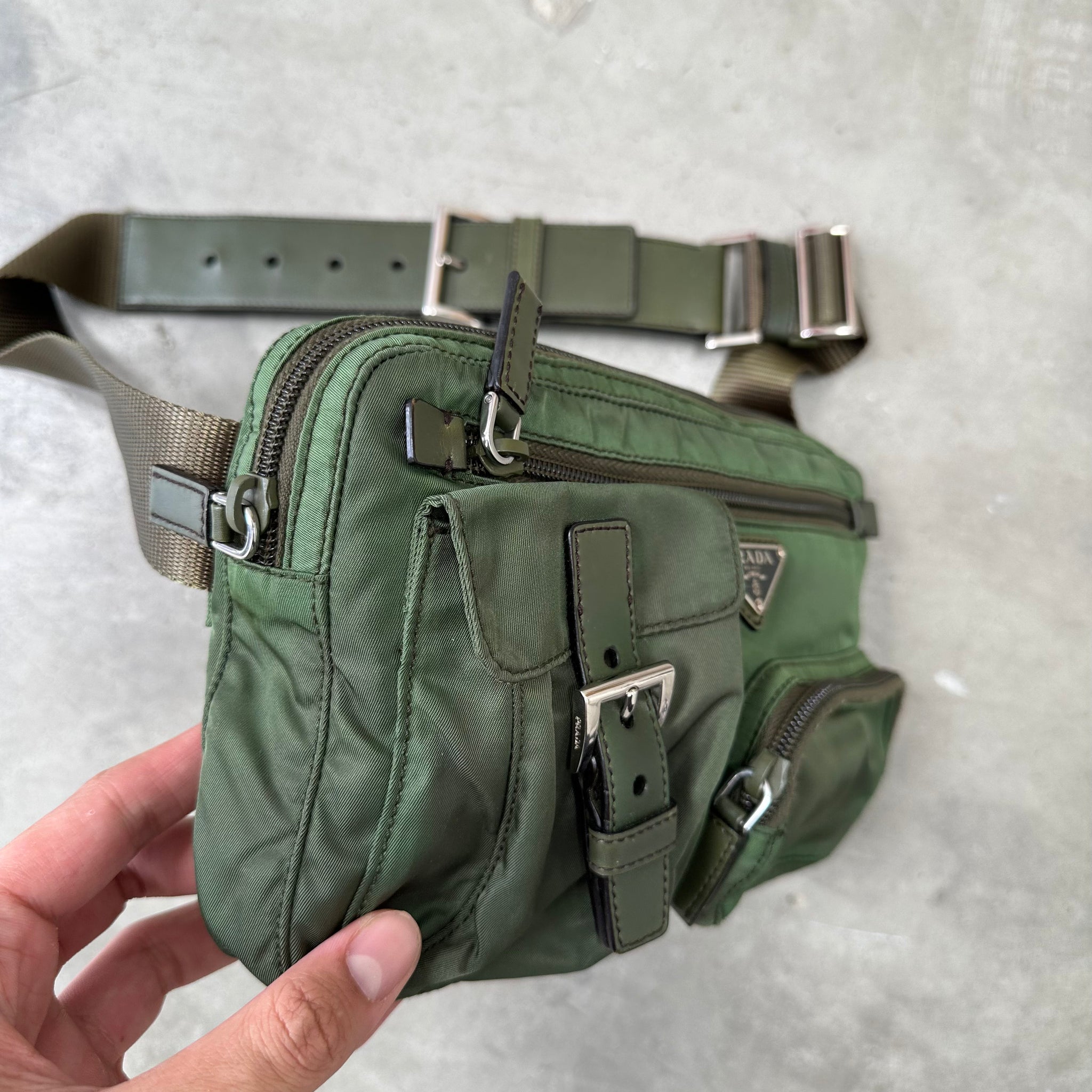 Prada Green Multi Pocket Belt Bag