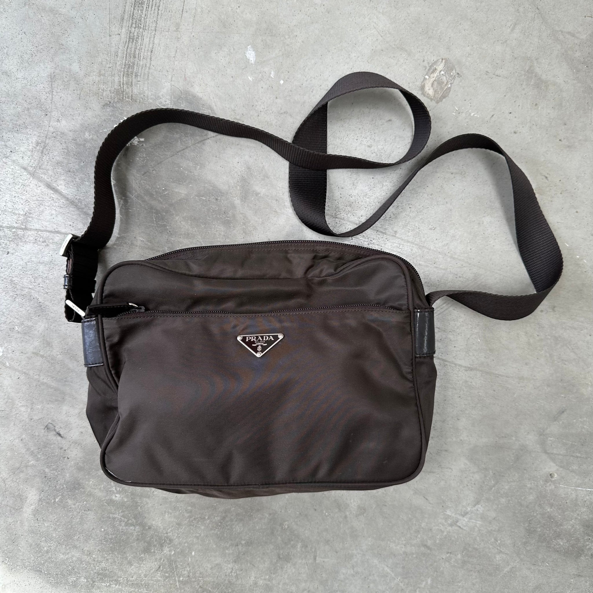 Prada Cross Body Messenger Bag Brown