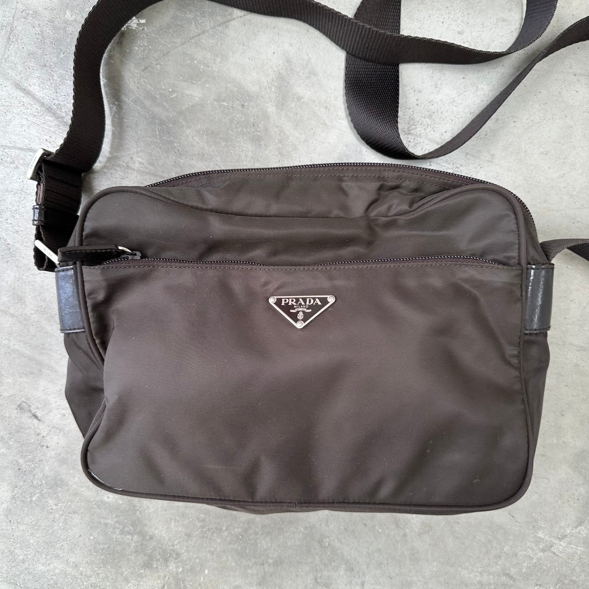 Prada Cross Body Messenger Bag Brown